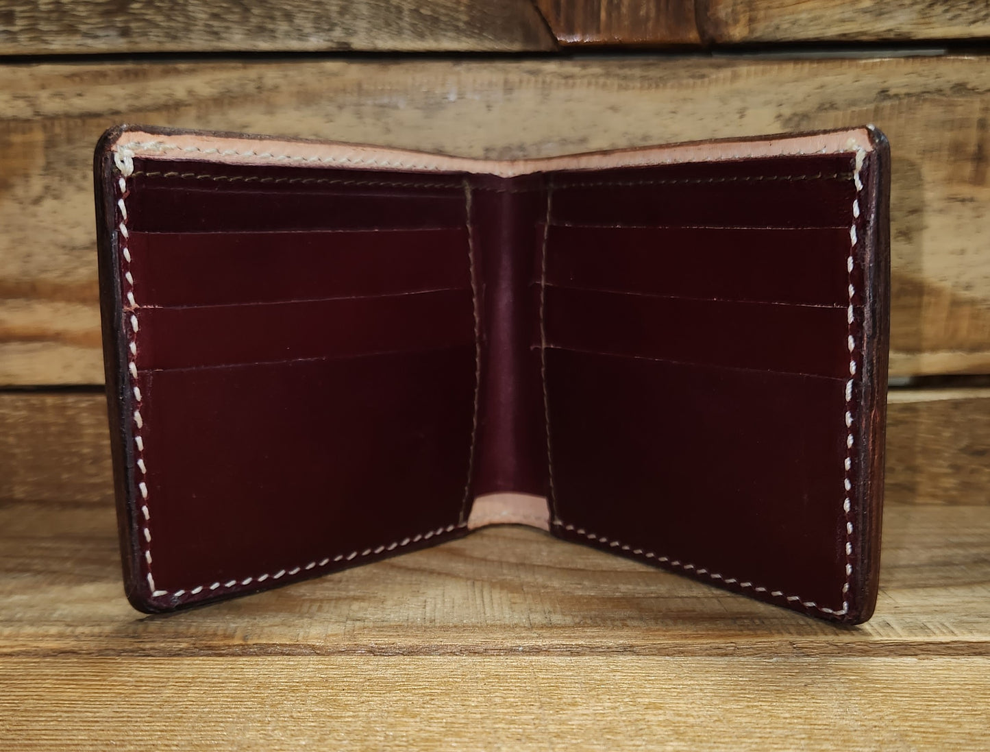Bifold Wallet with Geometric Tooling in a Medium Brown Finish