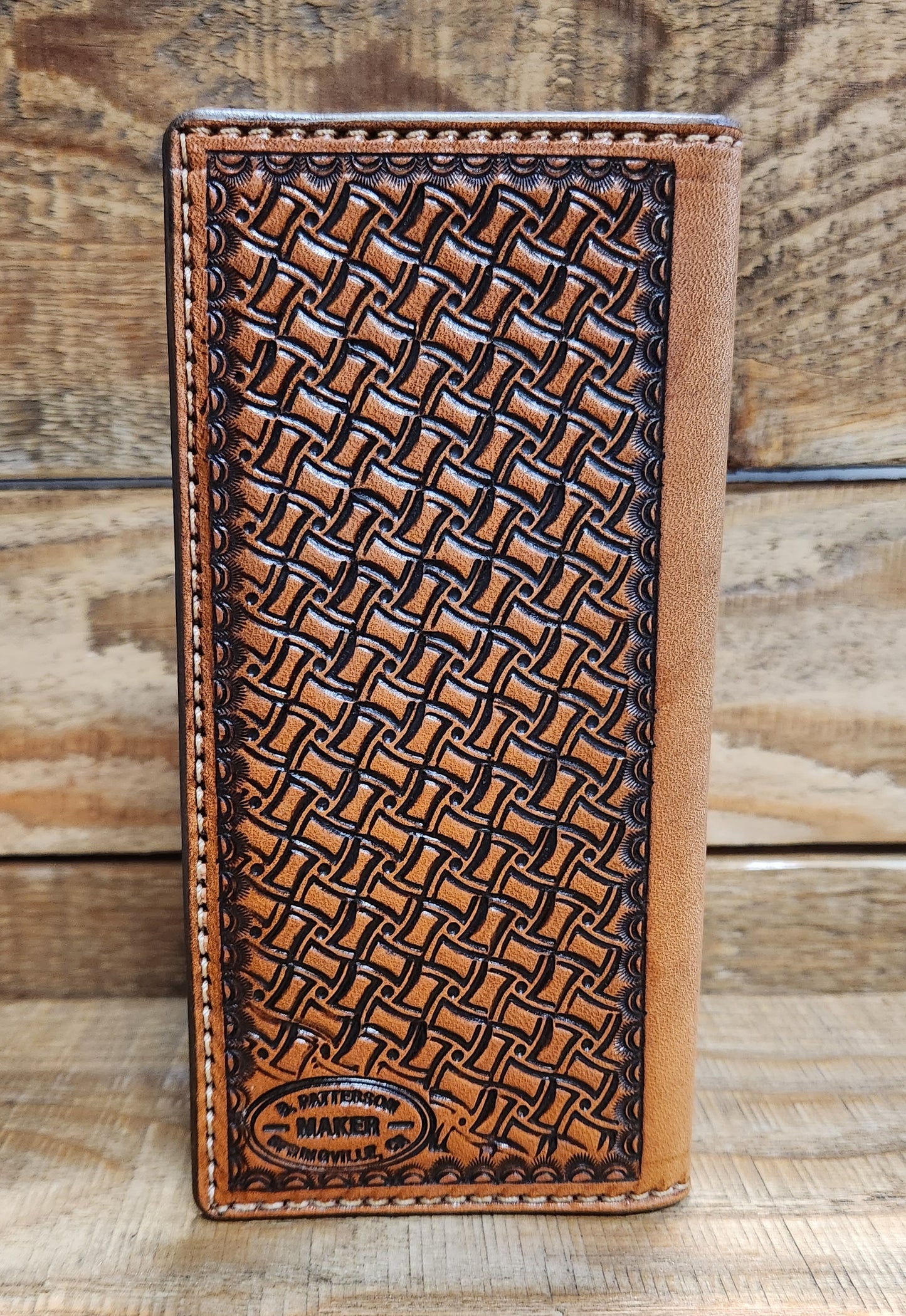 Roper Wallet with Geometric Tooling and Medium Brown Finish