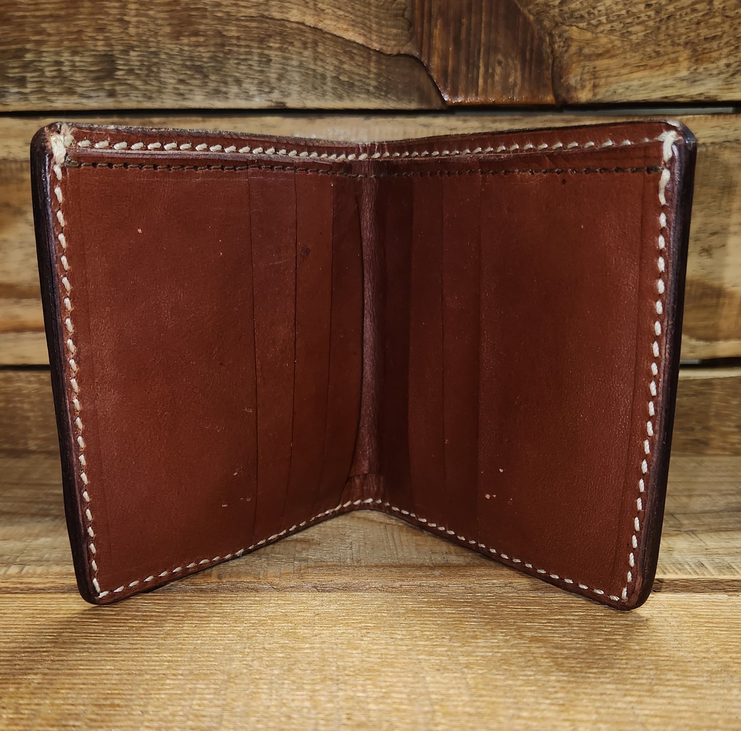 Bifold Wallet with a Basket Weave Tooling in an Antique Finish