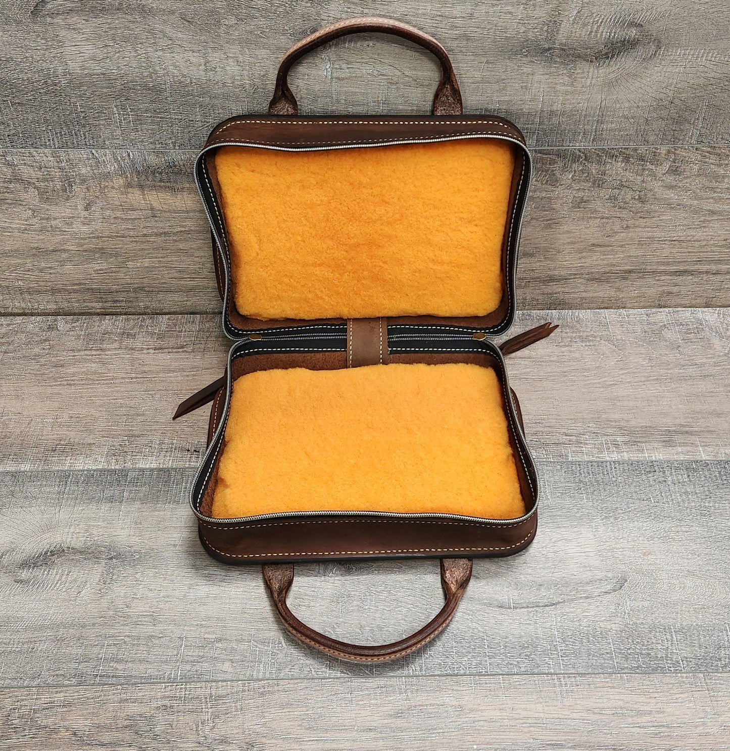 Floral Tooled Leather Padded Case in Tan Finish