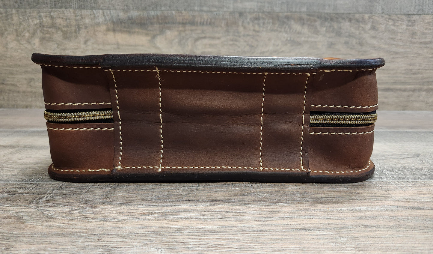 Floral Tooled Leather Case, with Shearling Padding in Medium Brown Finish
