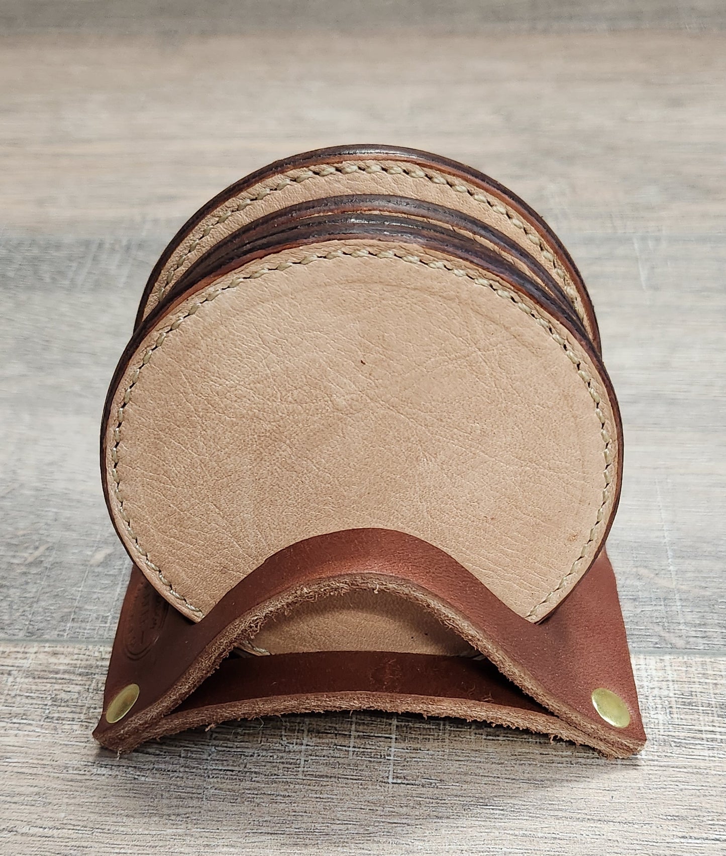 Leather Coaster Set with Mixed Patterns in a Tan Finish