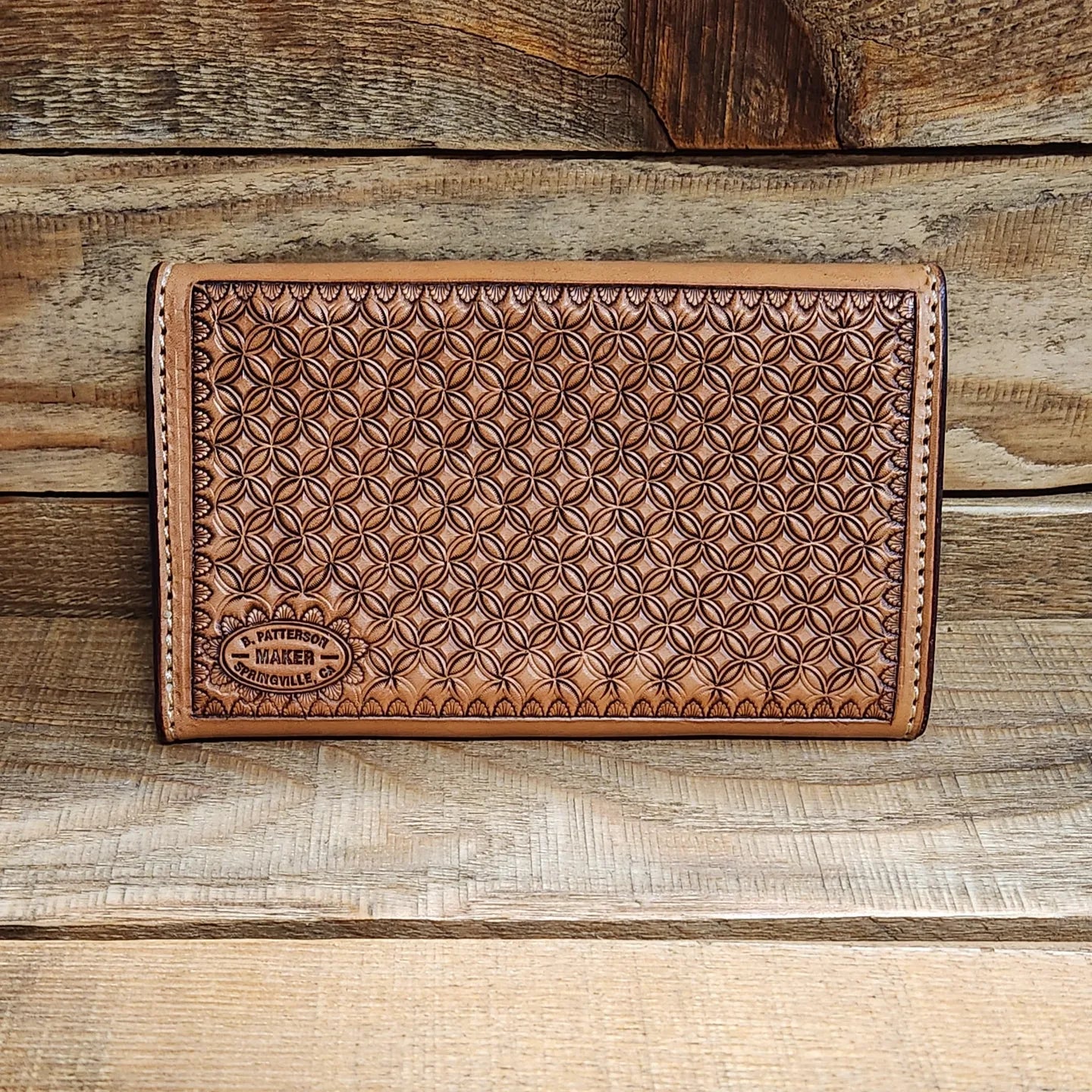 Women's Clutch Wallet with Floral Tooling and Antique Medium Brown Finish