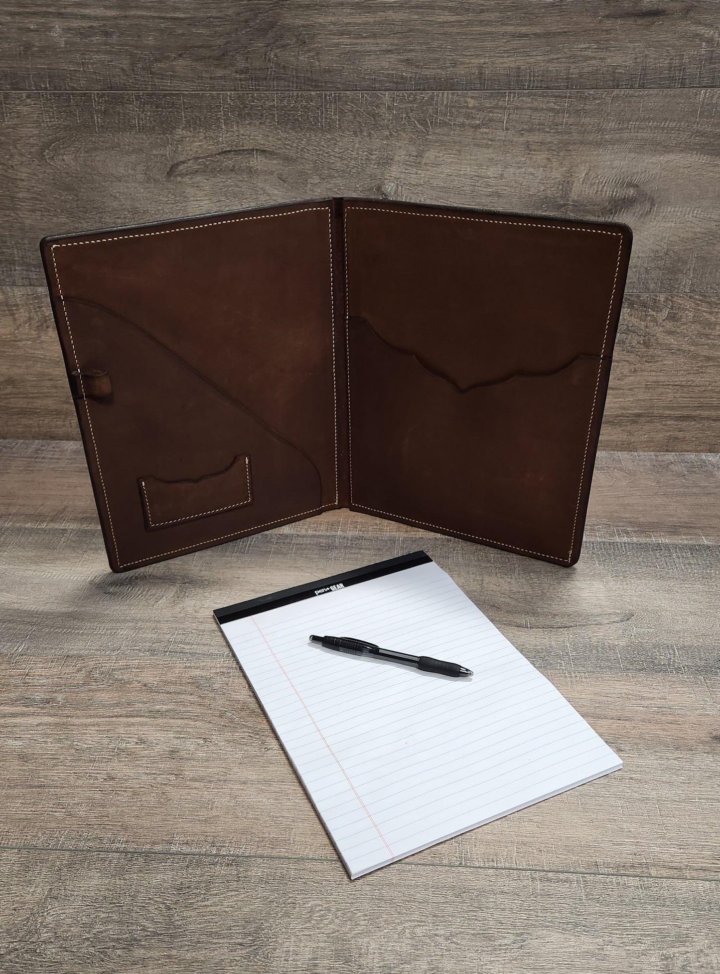 Floral Tooled Leather Portfolio in Medium Brown Finish