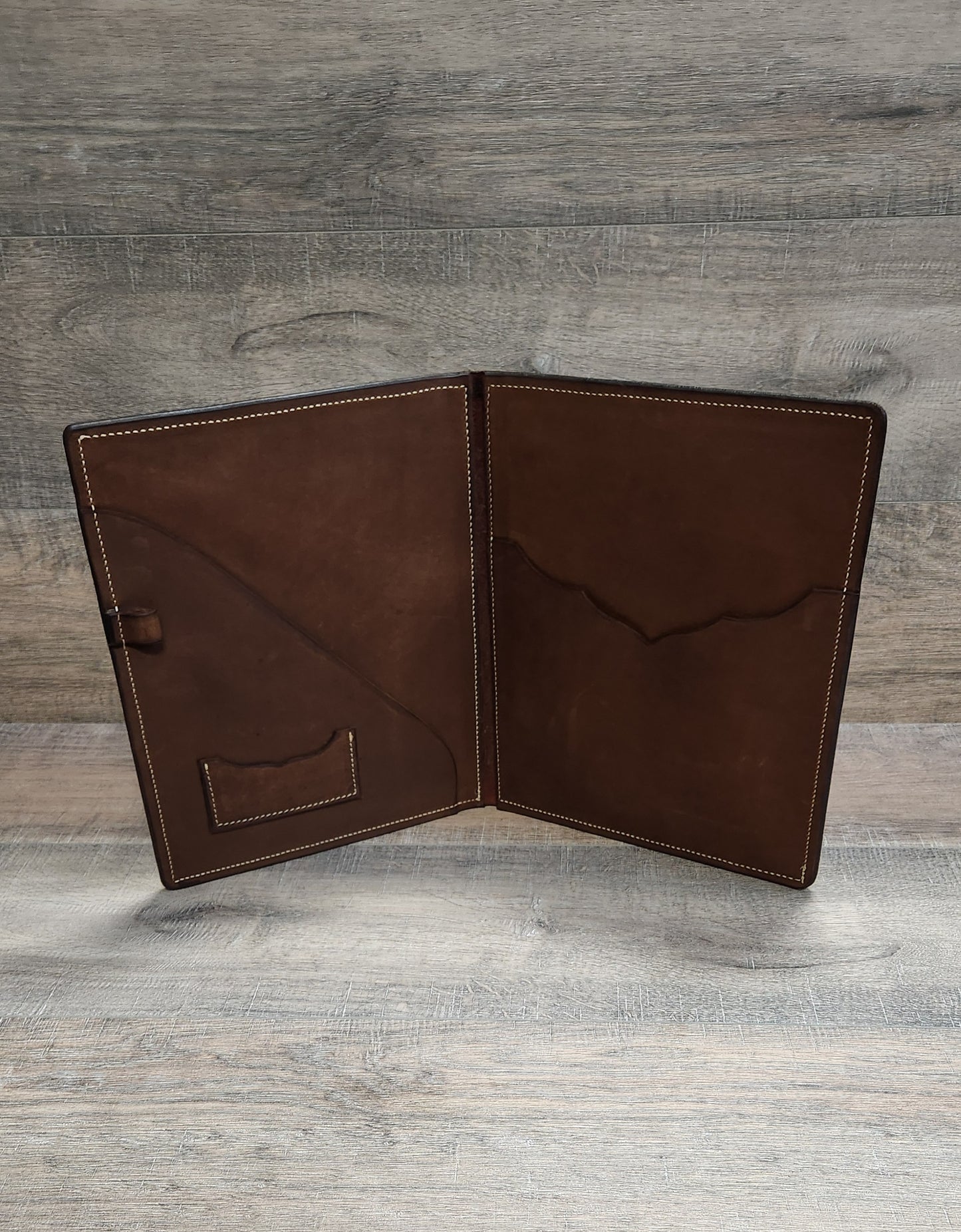 Floral Tooled Leather Portfolio in Medium Brown Finish