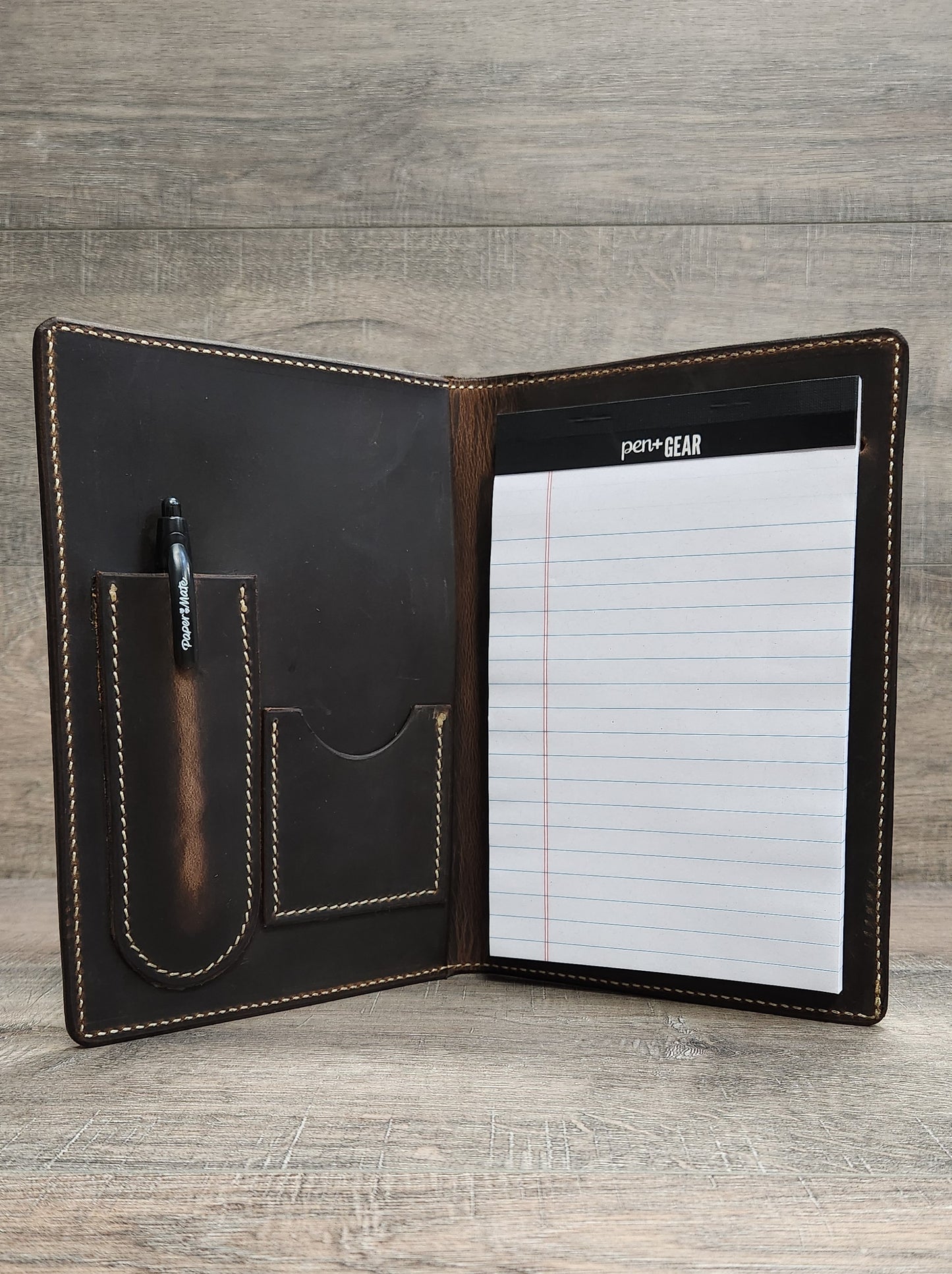 Pad-Folio Floral Tooled Leather Notebook Cover 5" x 8" in Medium Brown Finish