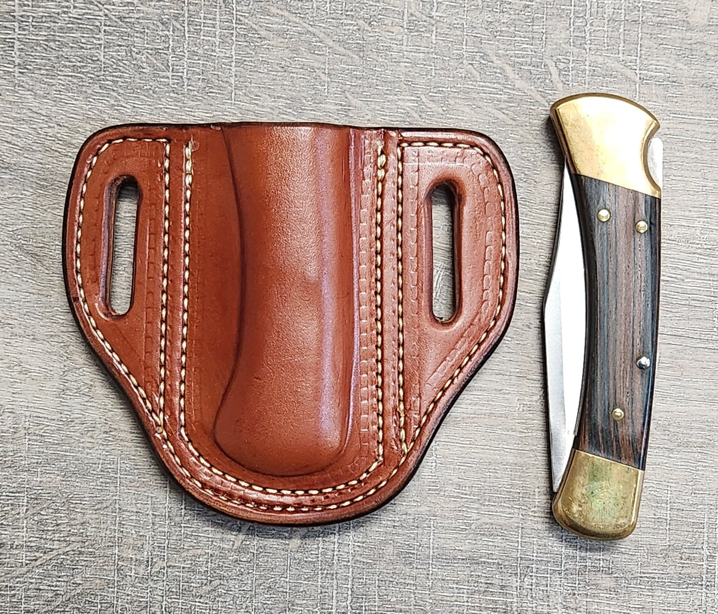 Leather Pancake Knife Case for a Model 110 Knife in a Plain Chestnut Finish