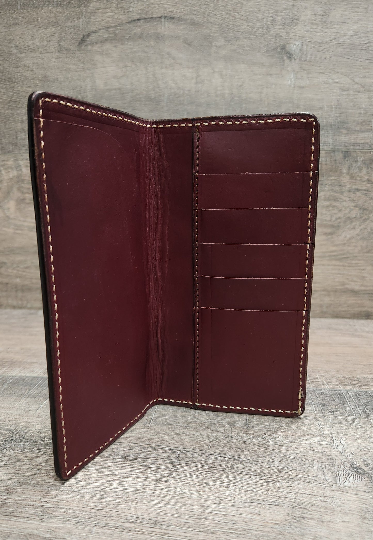 Floral Tooled Leather Roper Wallet in Medium Brown Finish