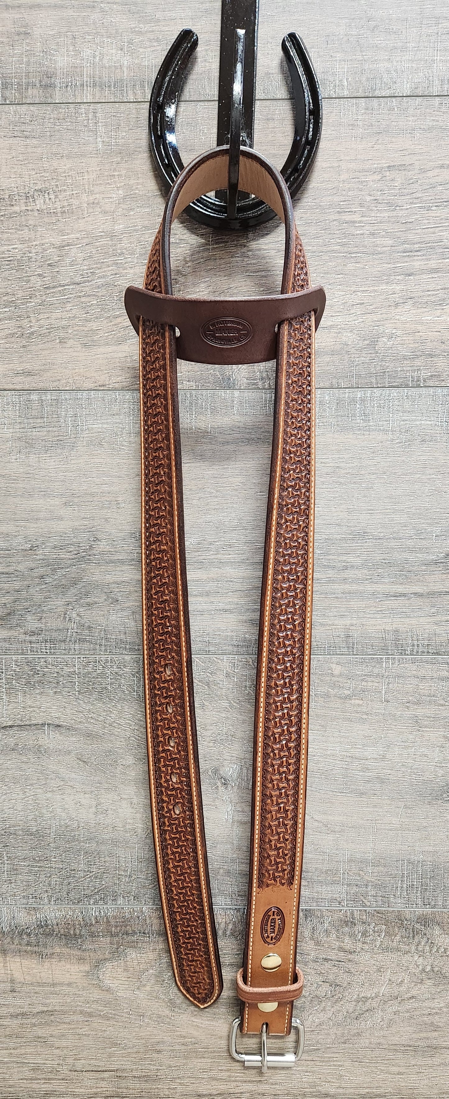 Geometric Tooled Belt with Medium Brown Finish - Size 40