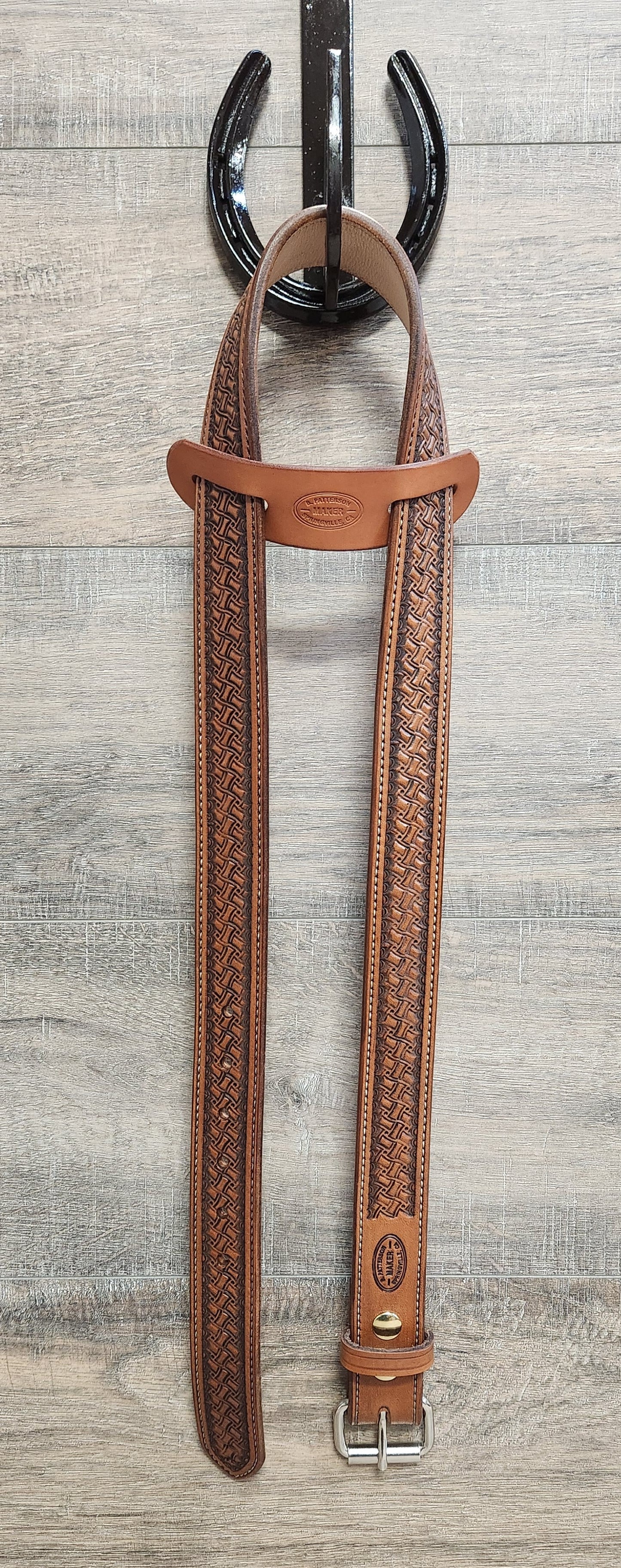 Geometric Tooled Belt with Medium Brown Finish - Size 42