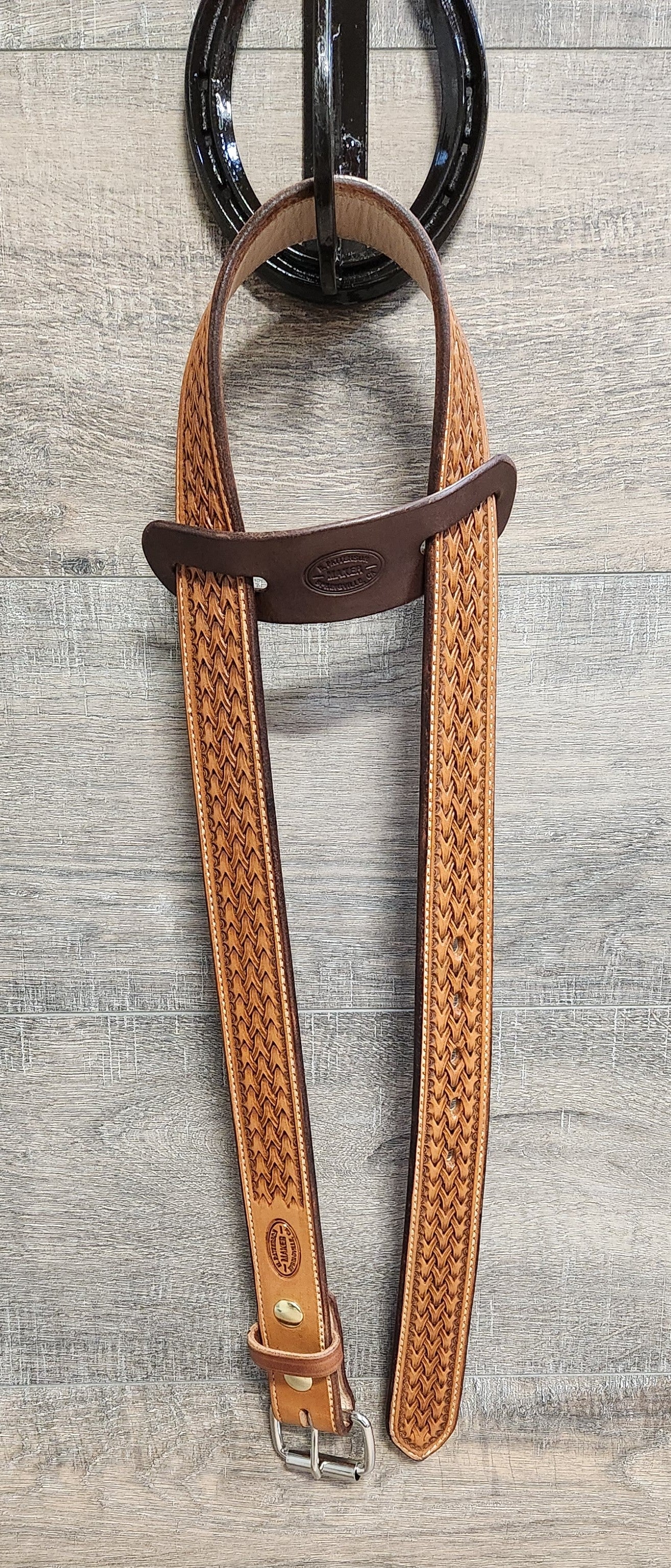 Geometric Tooled Belt with Medium Brown Finish - Size 36