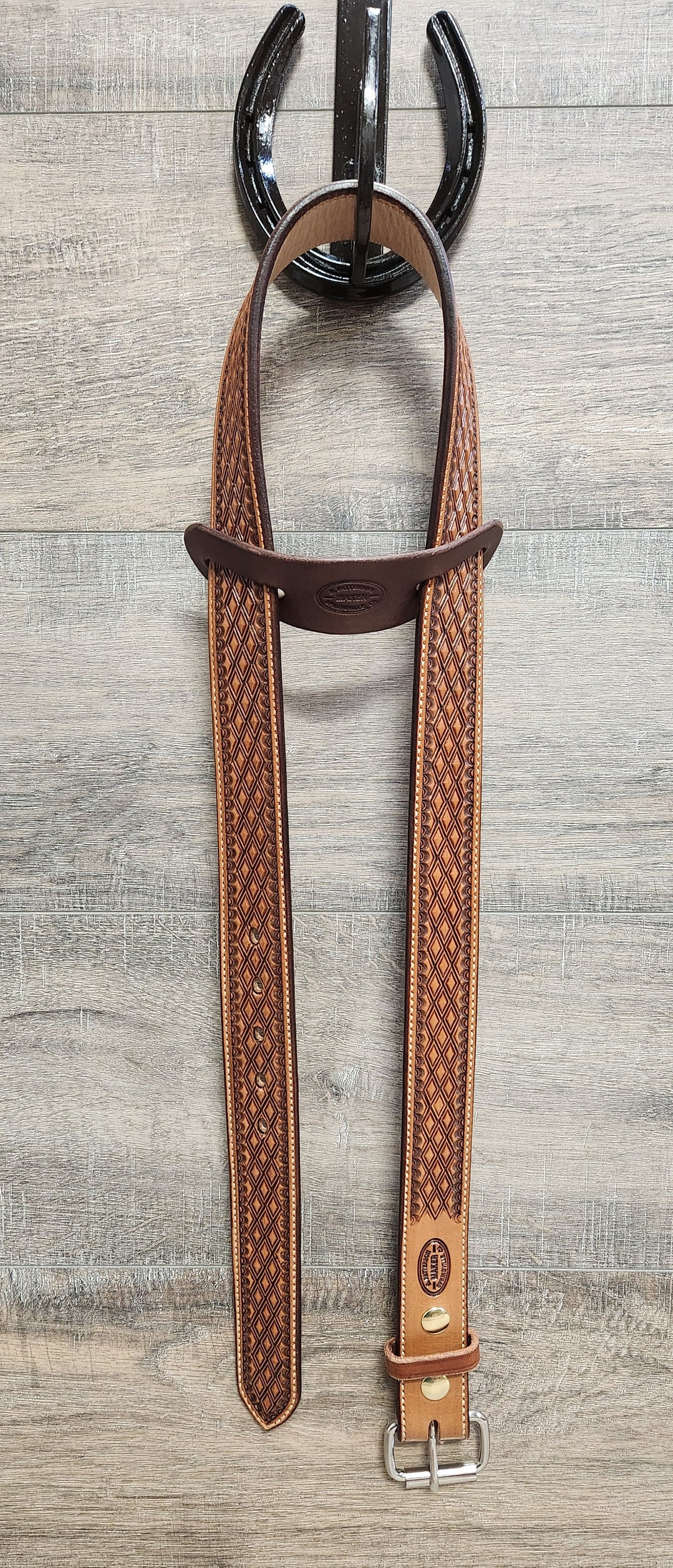 Geometric Tooled Belt with Medium Brown Finish - Size 41
