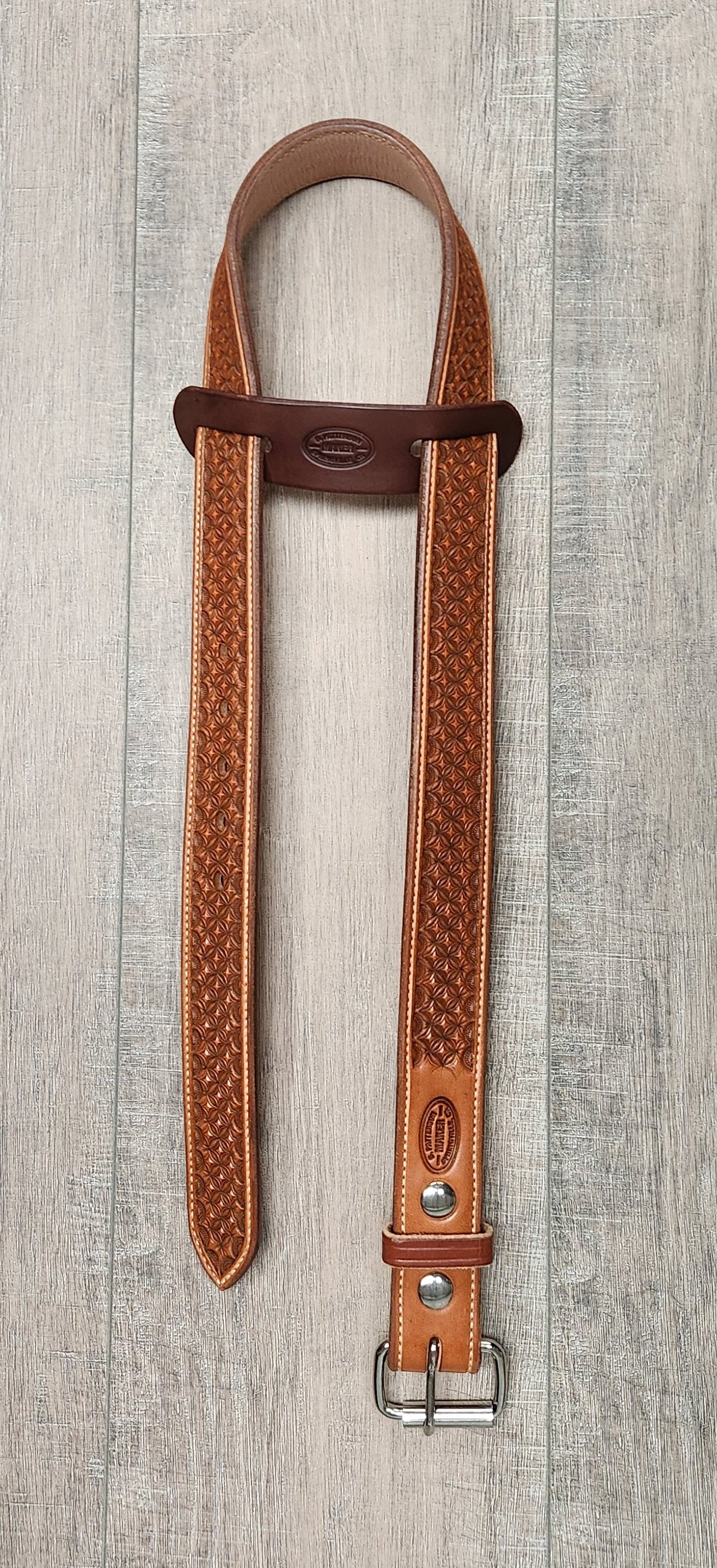 Geometric Tooled Belt with Medium Brown Finish - Size 34