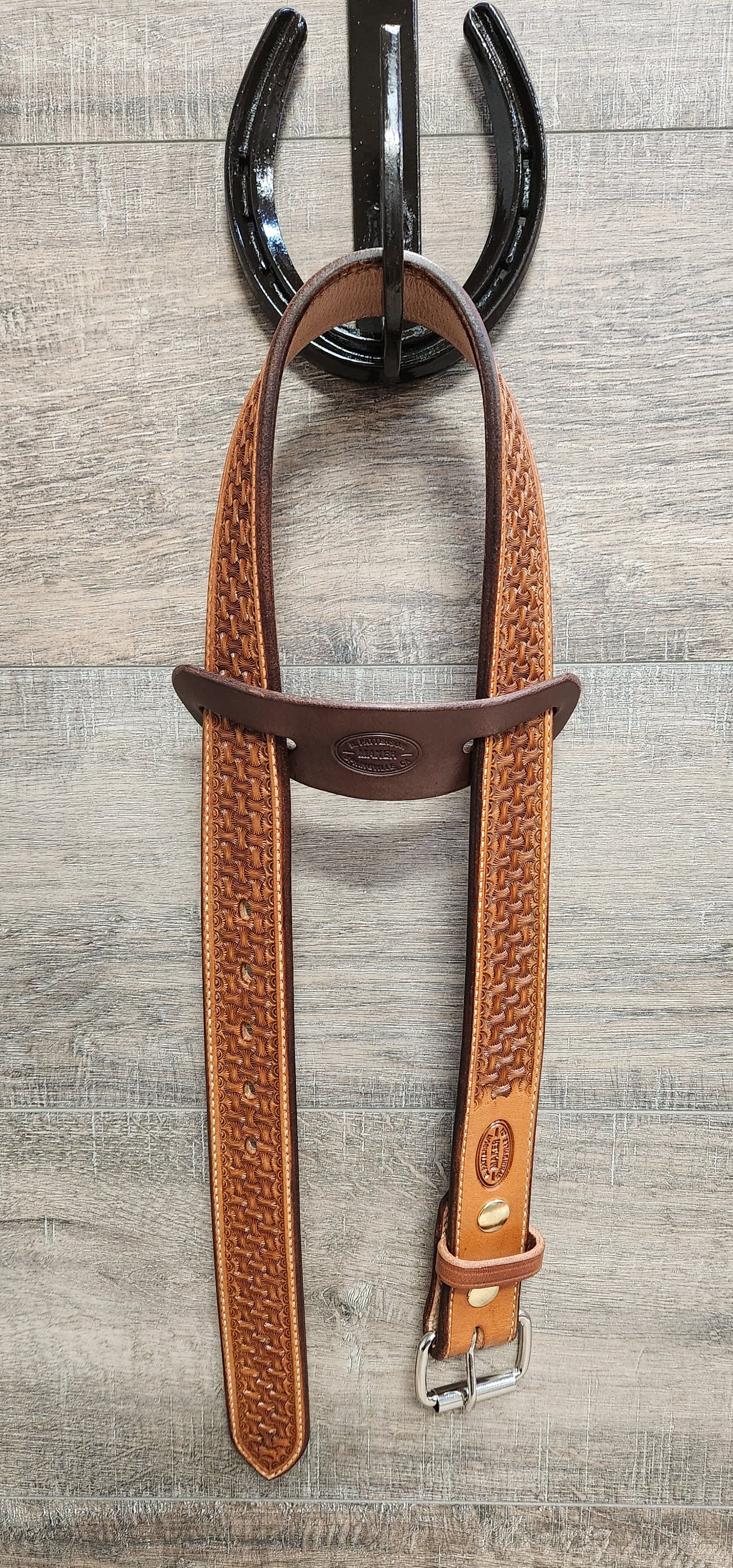 Axe Head Basket Weave Tooled Belt with Tan Finish - Size 30
