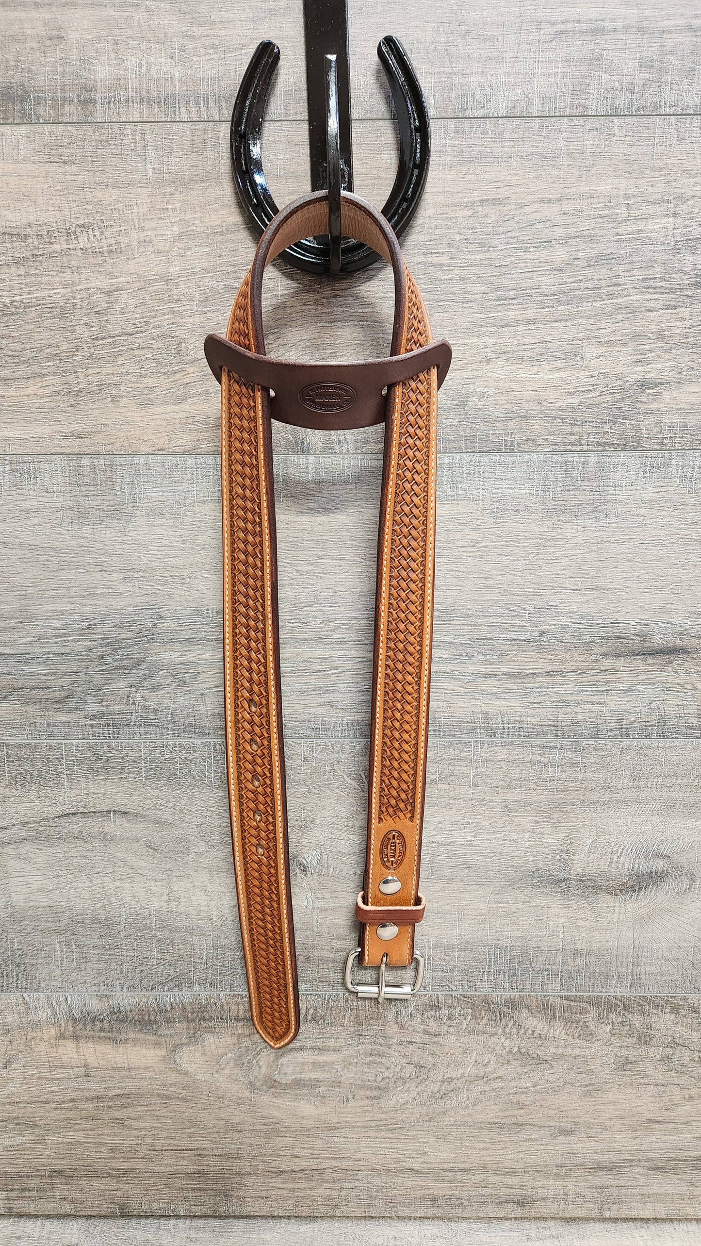 Basket Weave Tooled Belt with Tan Finish - Size 35