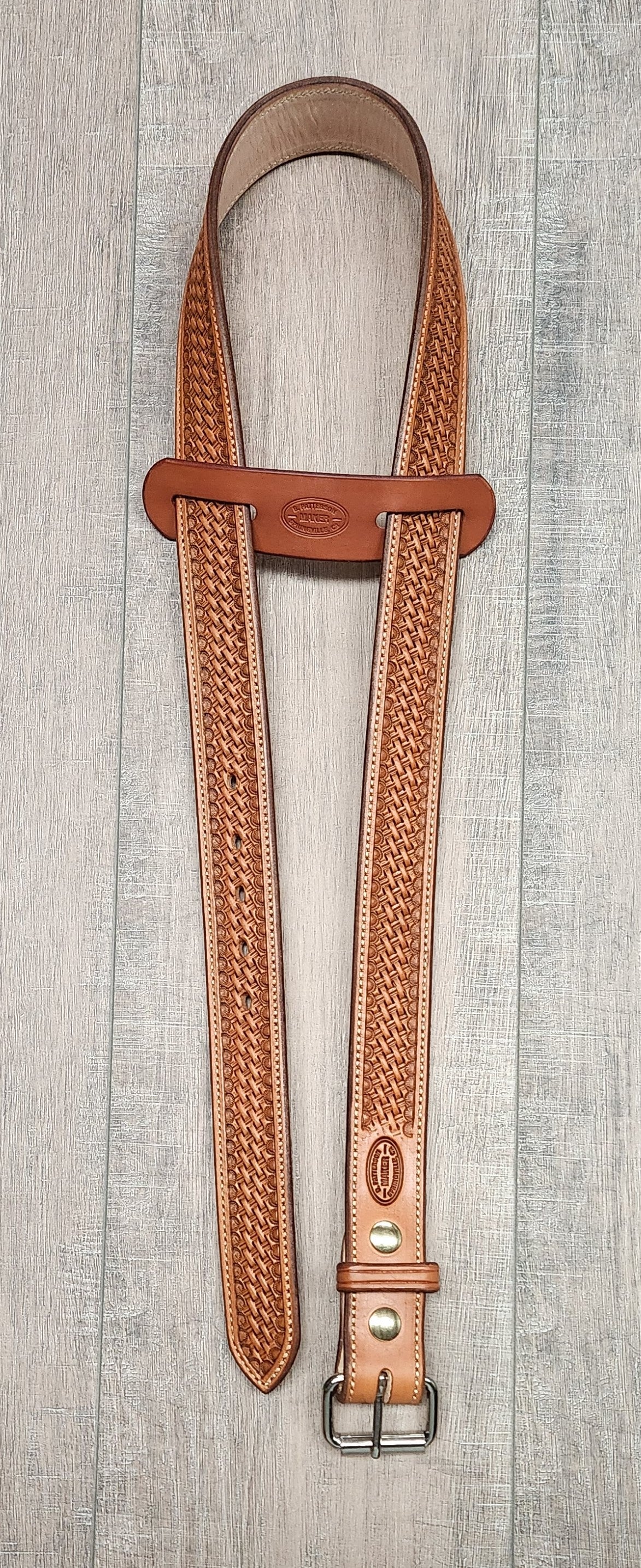 Basket Weave Tooled Belt with Tan Finish - Size 40