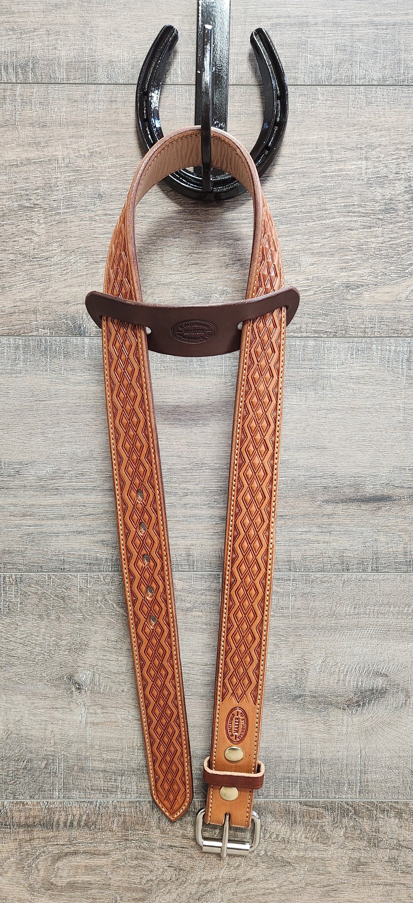 Geometric Tooled Belt with Tan Finish - Size 35