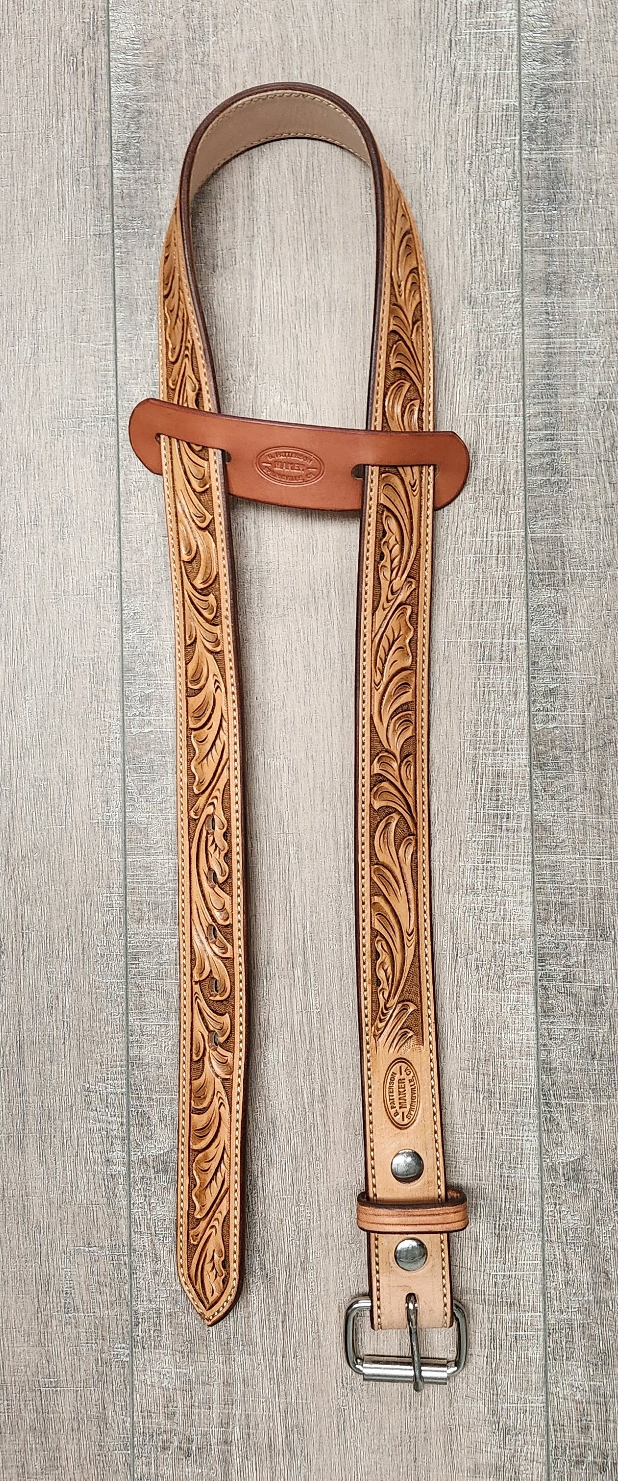 Floral Tooled Belt with Light Tan Finish - Size 39