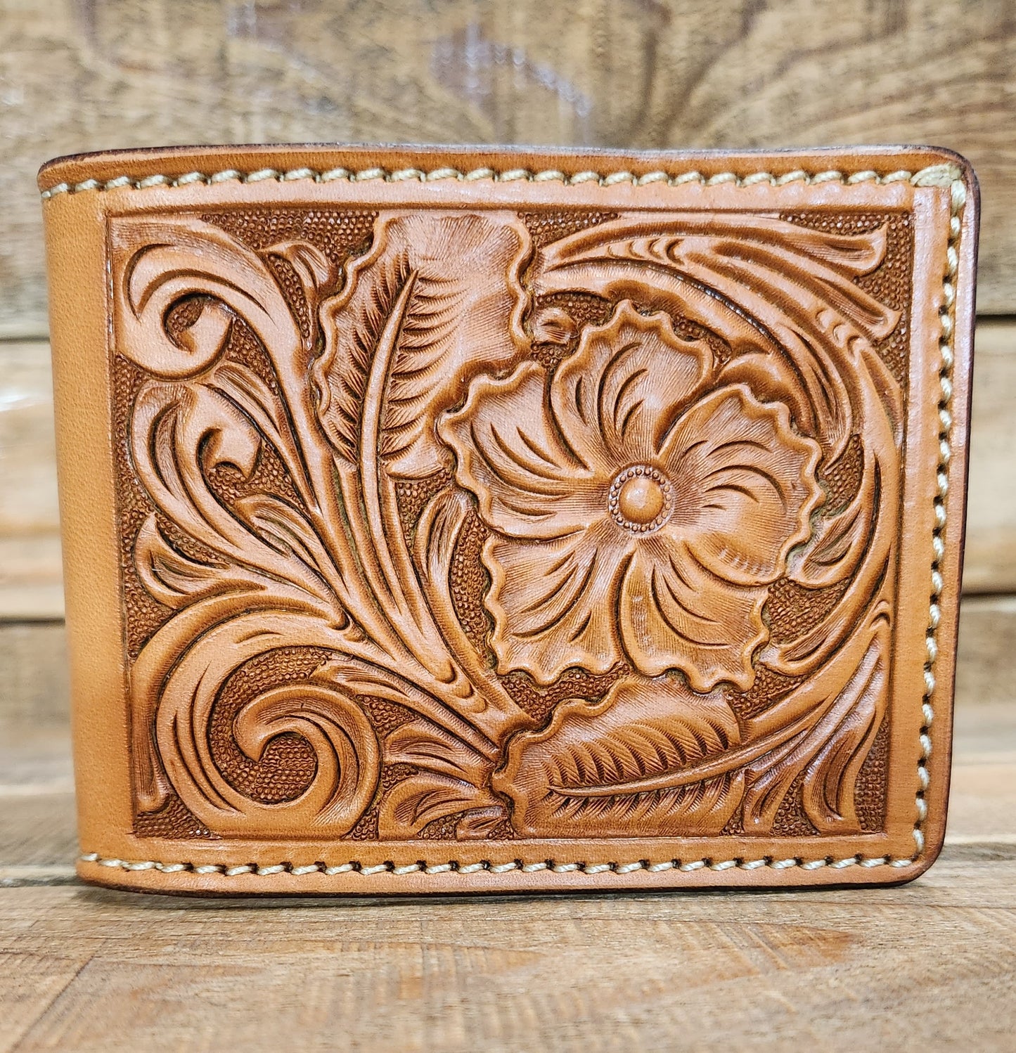 Bifold Wallet with Floral Tooling in an Antique Finish