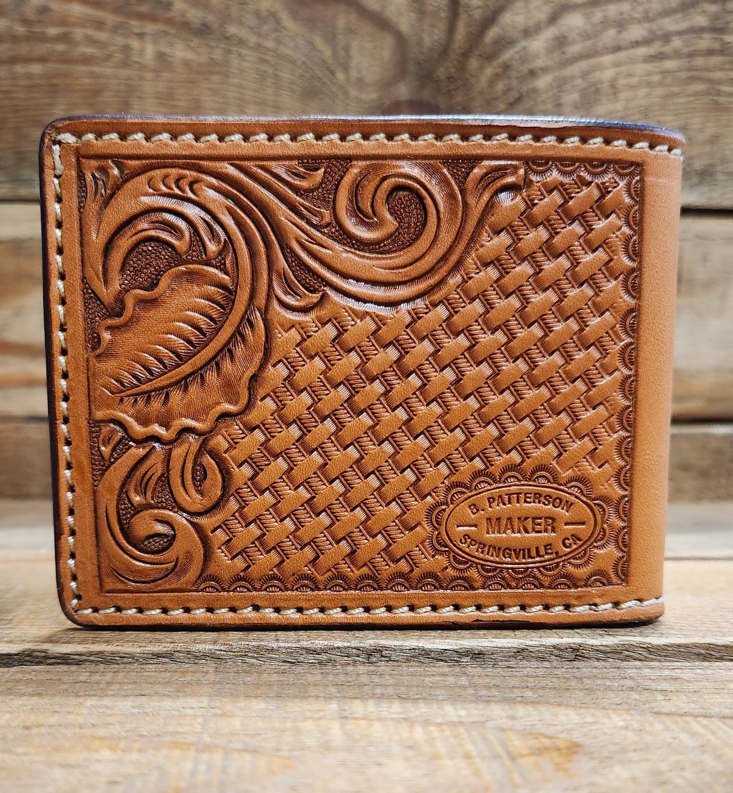 Bifold Wallet with Floral Tooling in an Antique Finish