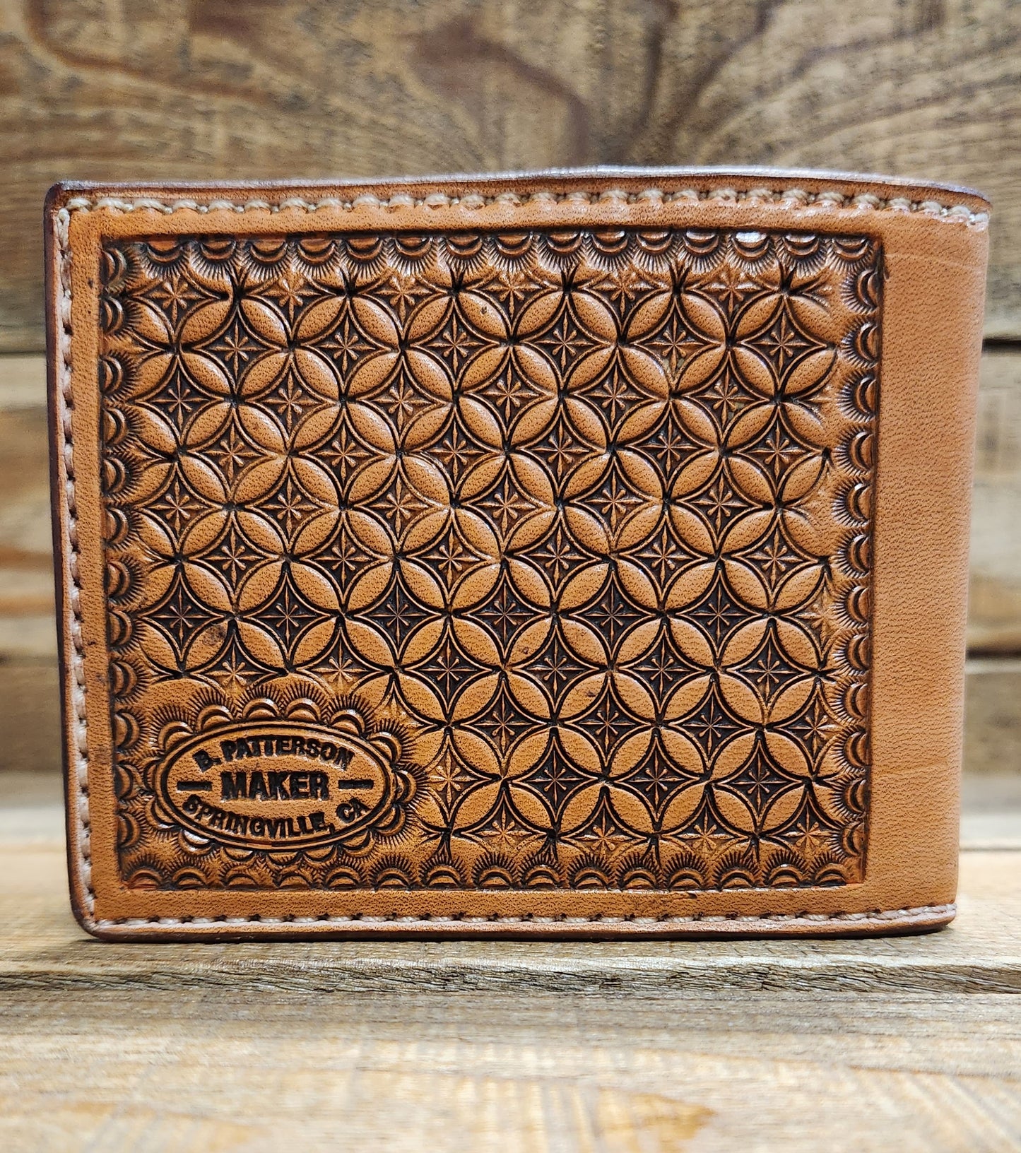 Bifold Wallet with Geometric Tooling in an Antique Finish