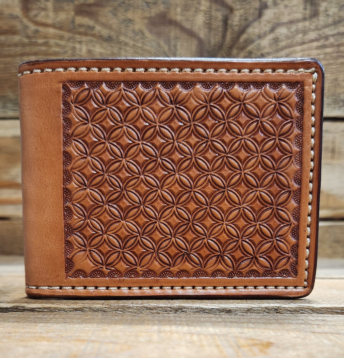 Bifold Wallet with Geometric Tooling in a an Antique Finish