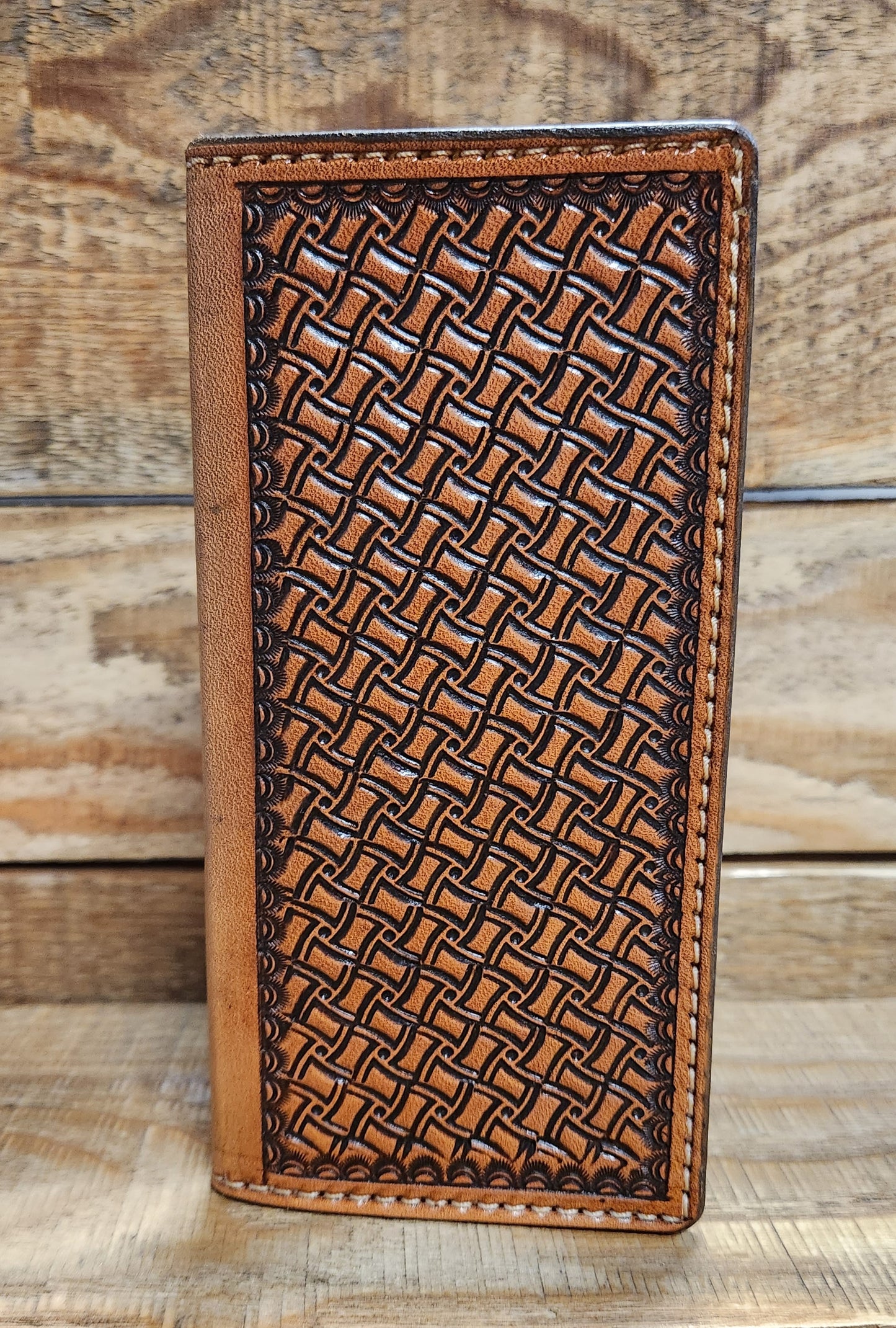 Roper Wallet with Geometric Tooling and Medium Brown Finish