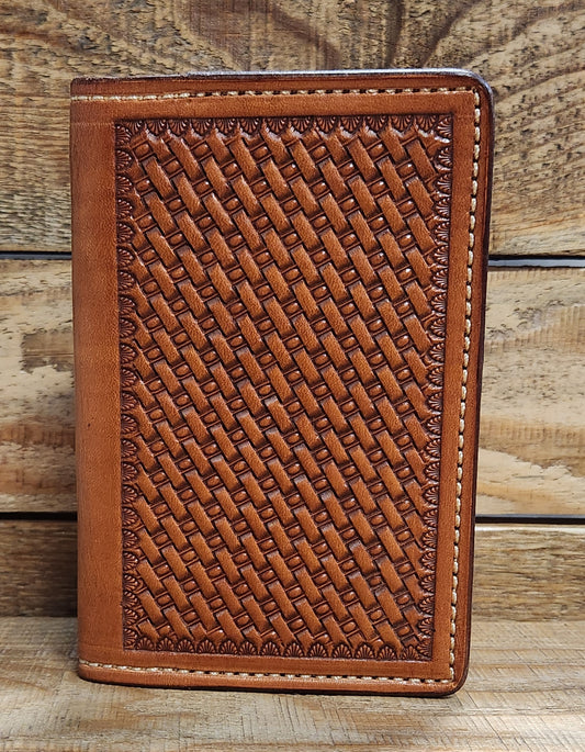 Field Notebook\ Tally Book Cover with Basket Weave Tooling in an Antique Finish