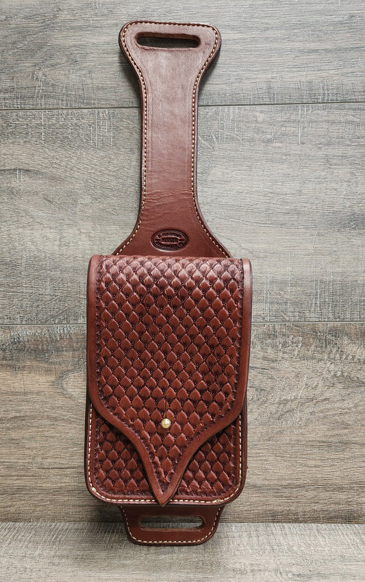 Leather Cell Phone/ Utility Case for Saddle with Seashell Tooling in a Brown Finish