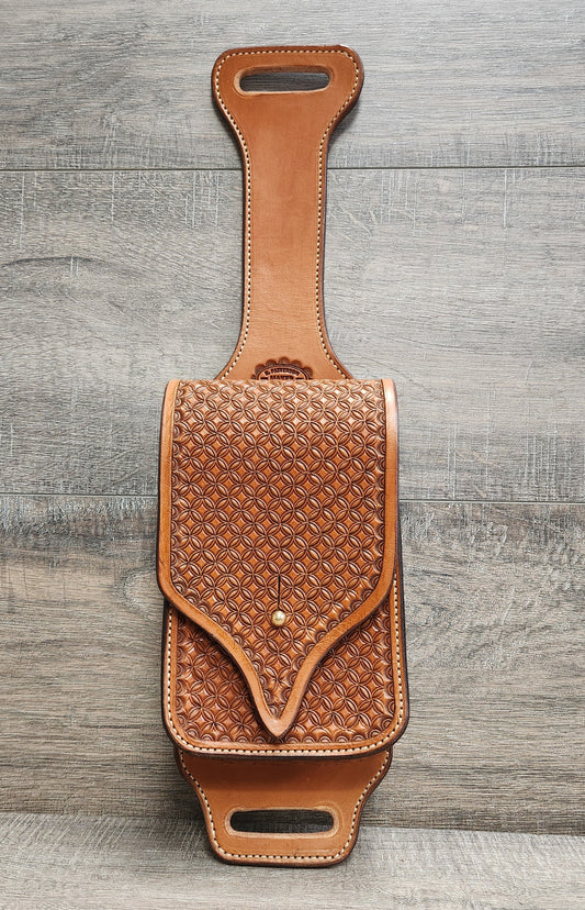 Leather Cell Phone/ Utility Case for Saddle with Geometrical Tooling in a Tan Finish