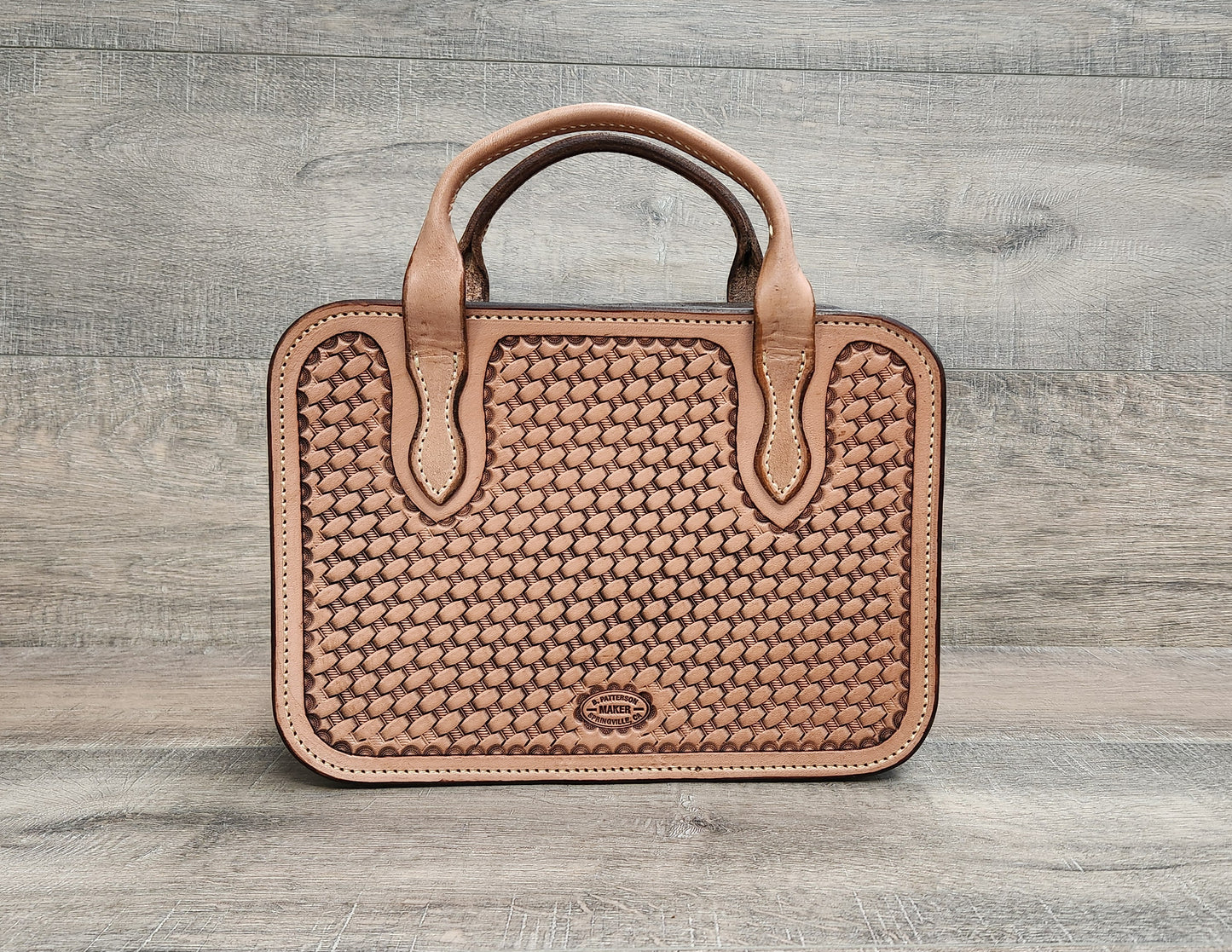 Floral Tooled Leather Padded Case in Tan Finish