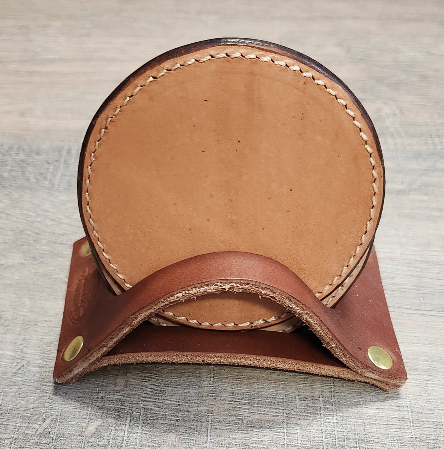 Leather Coaster Set with Basket Weave Tooling in a Tan Finish