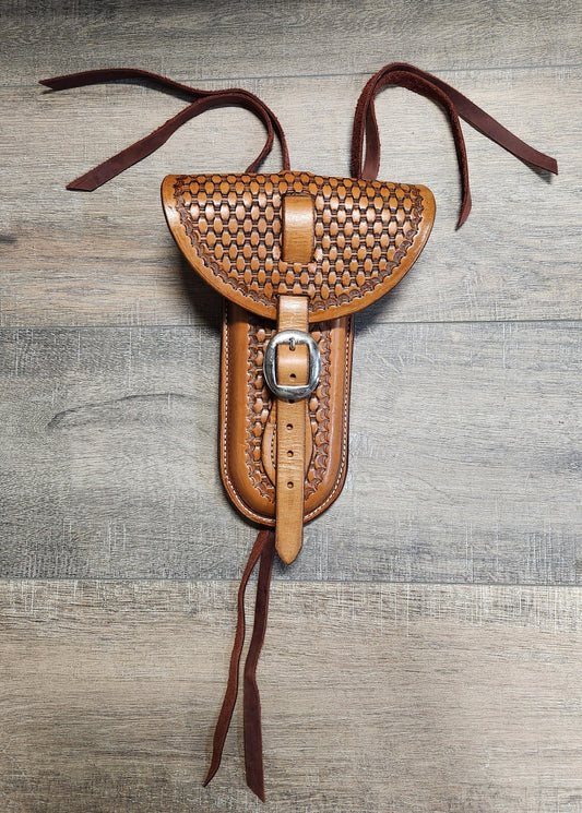 Leather Fence Plier Case with Basket Weave Tooling in a Medium Brown Finish