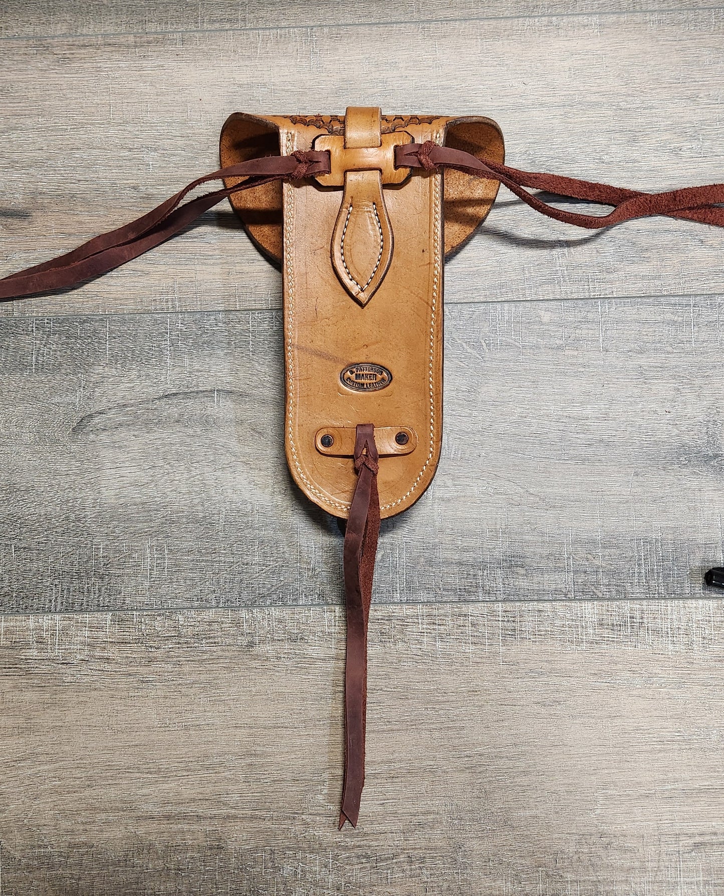 Leather Fence Plier Case with Basket Weave Tooling in a Medium Brown Finish