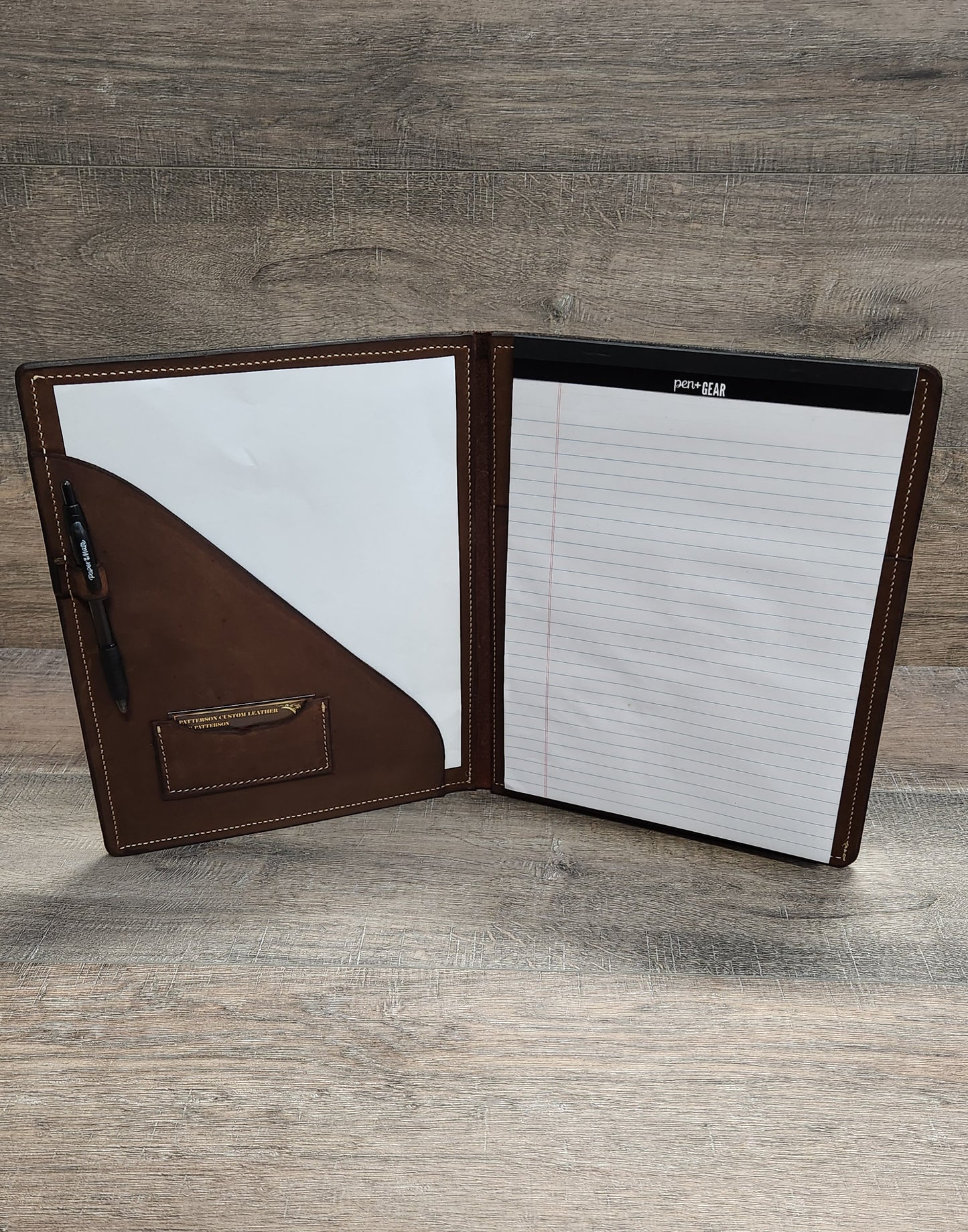 Floral Tooled Leather Portfolio in Medium Brown Finish