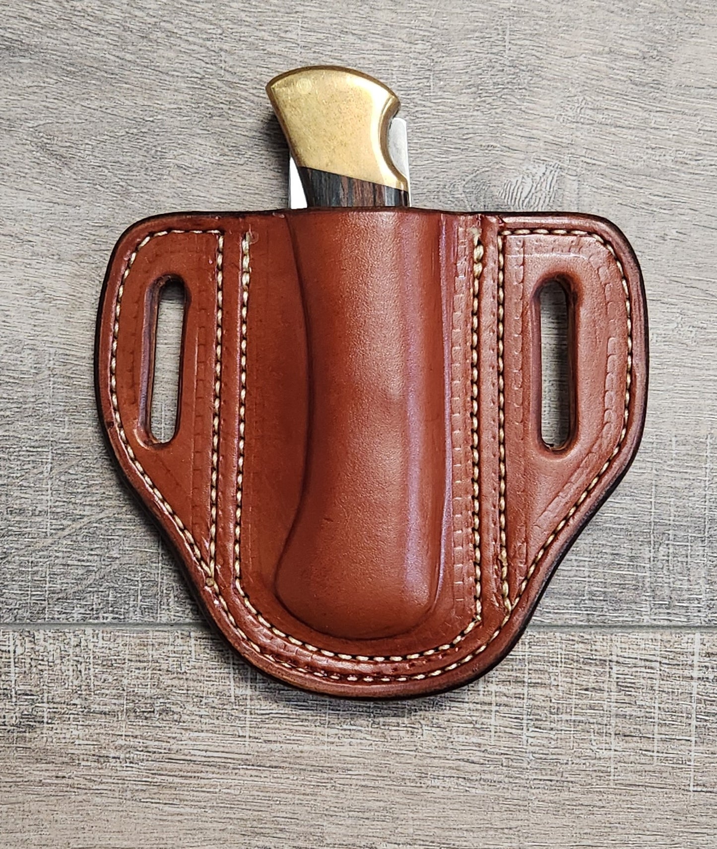 Leather Pancake Knife Case for a Model 110 Knife in a Plain Chestnut Finish