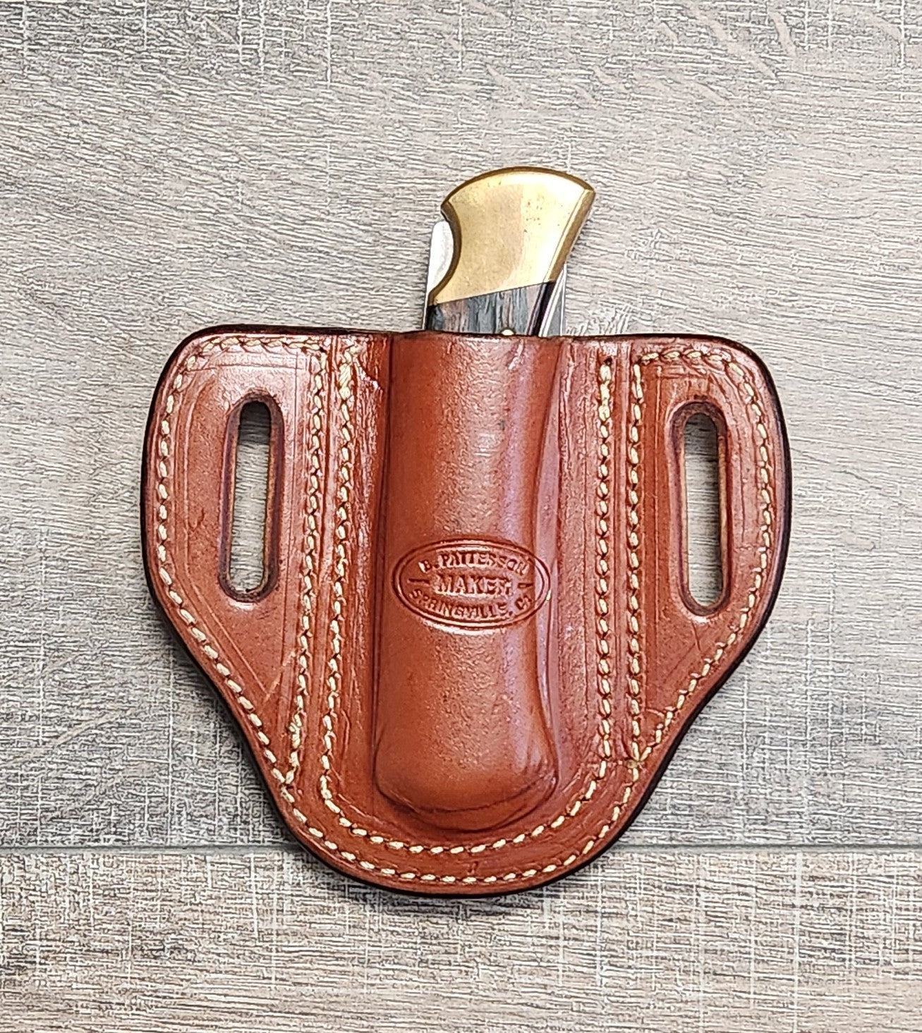 Leather Pancake Knife Case for a Model 110 Knife in a Plain Chestnut Finish