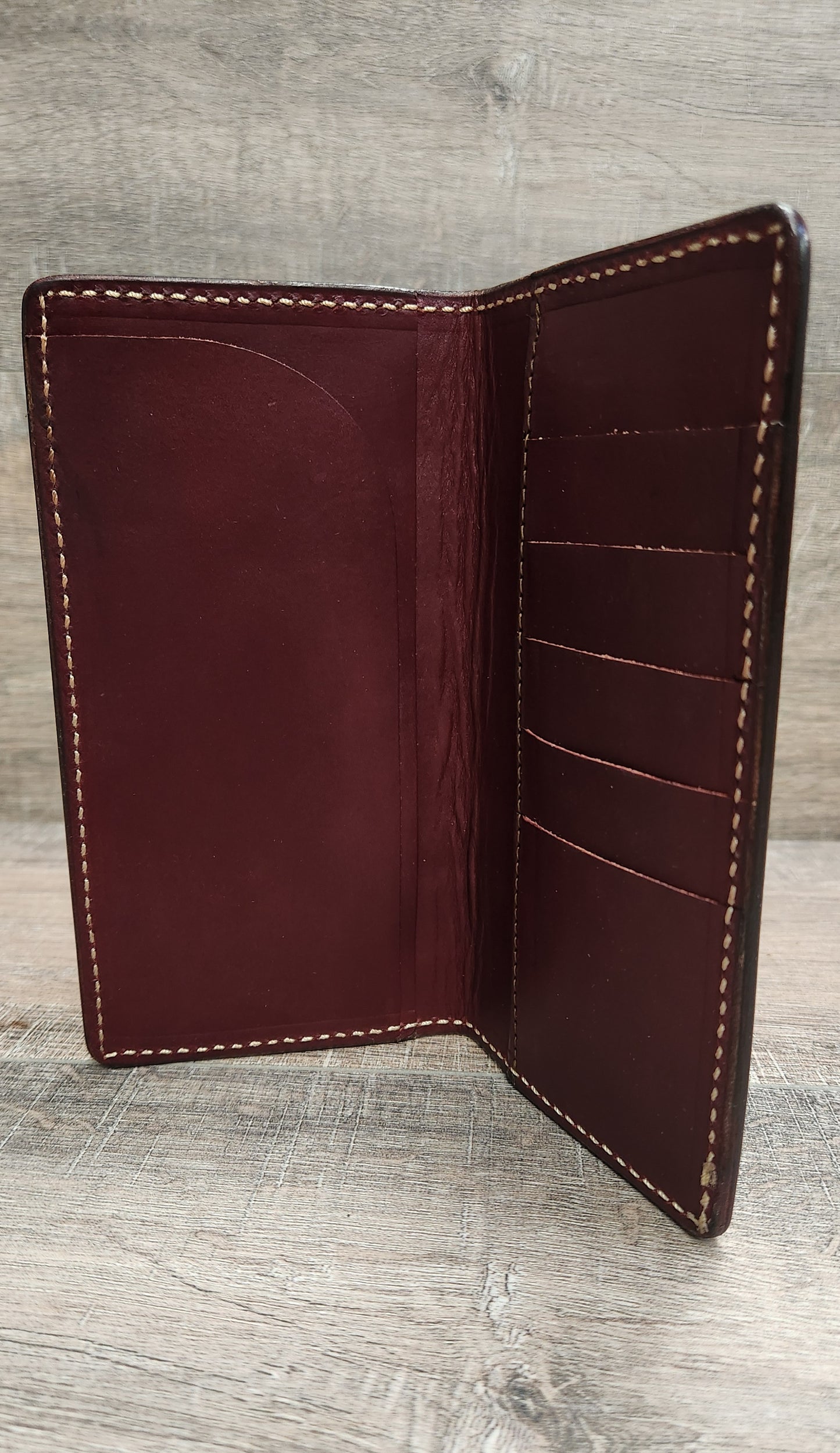 Floral Tooled Leather Roper Wallet in Medium Brown Finish