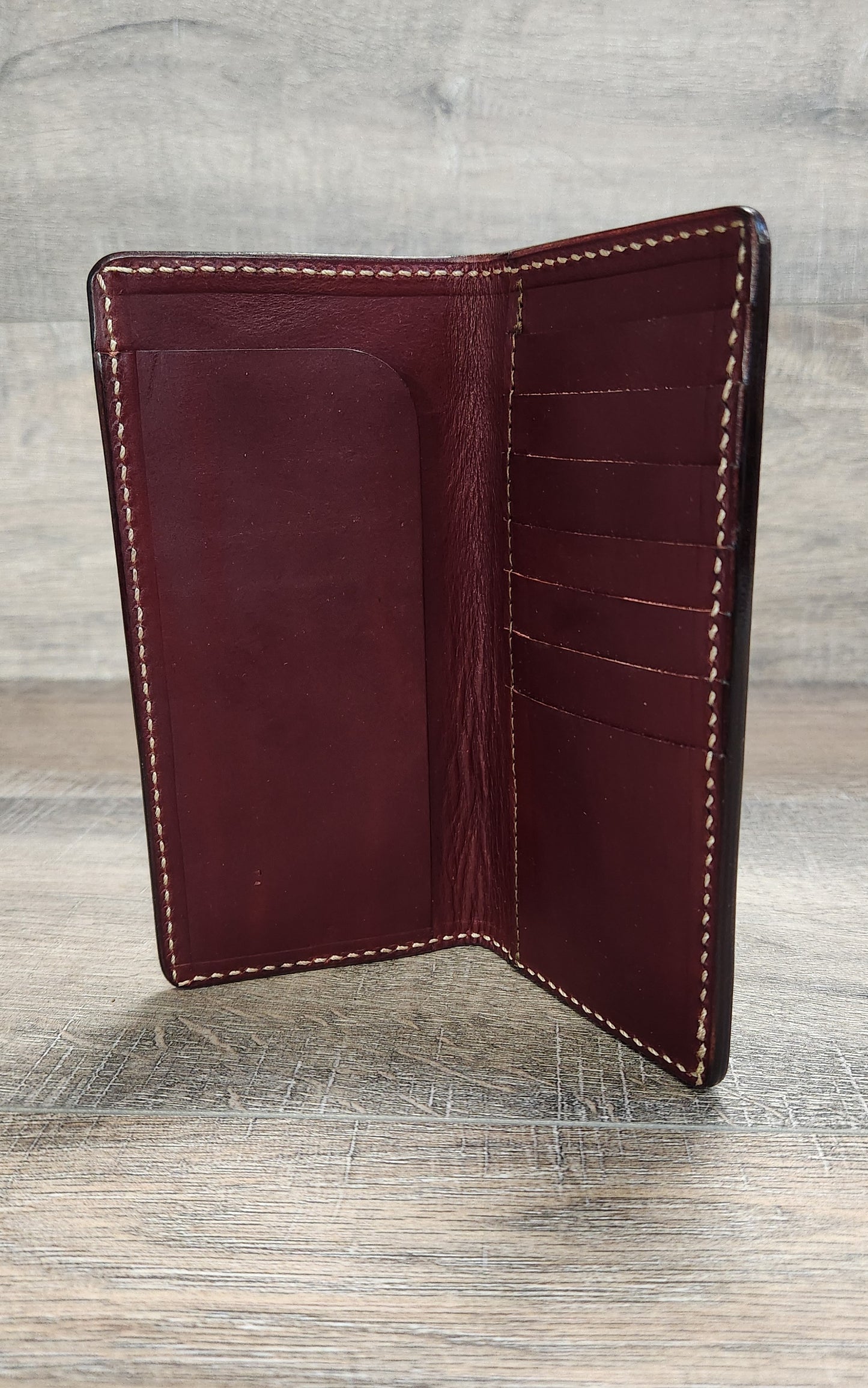 Floral Tooled Leather Roper Wallet in Medium Brown Finish