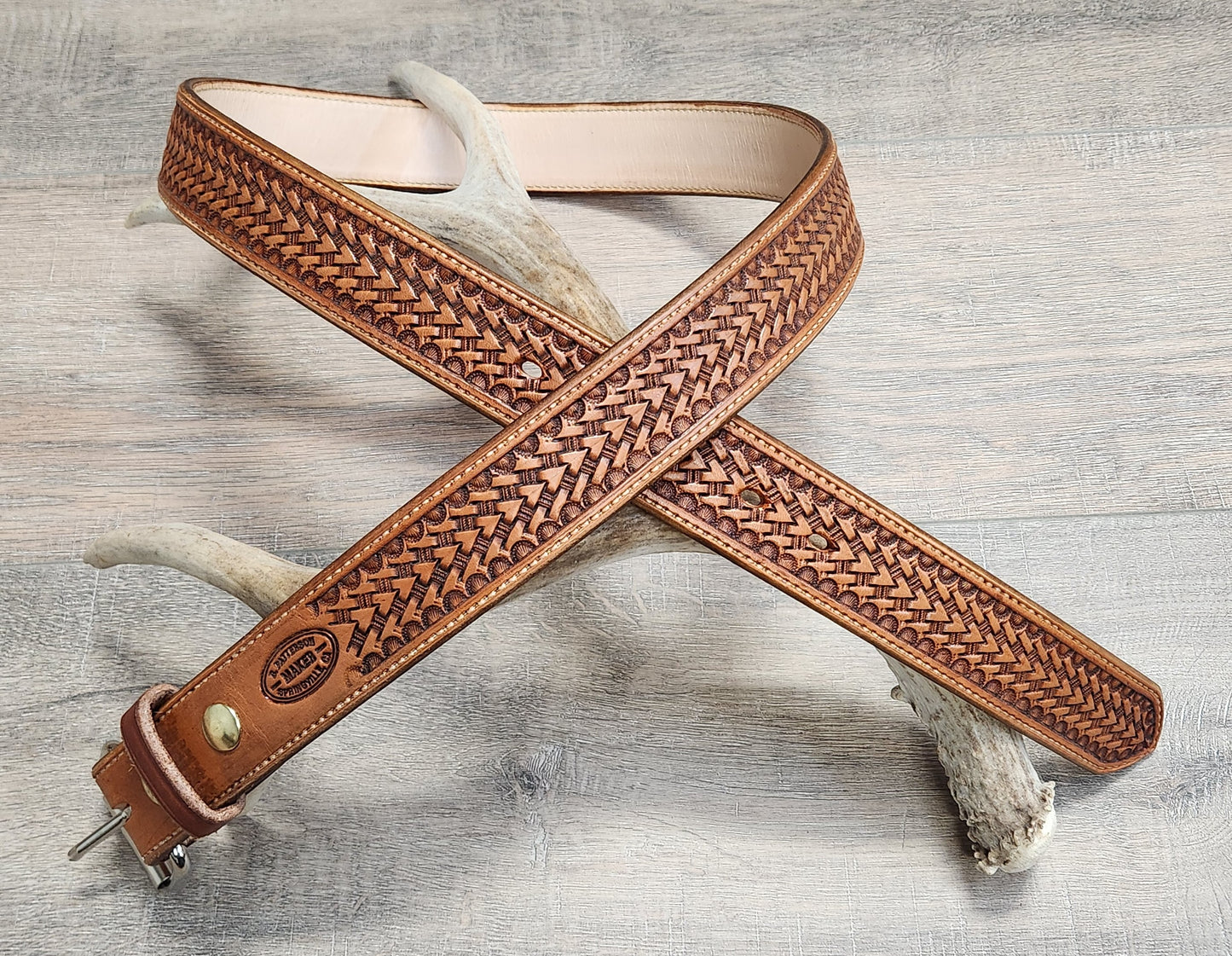 Geometric Tooled Belt with Medium Brown Finish - Size 41