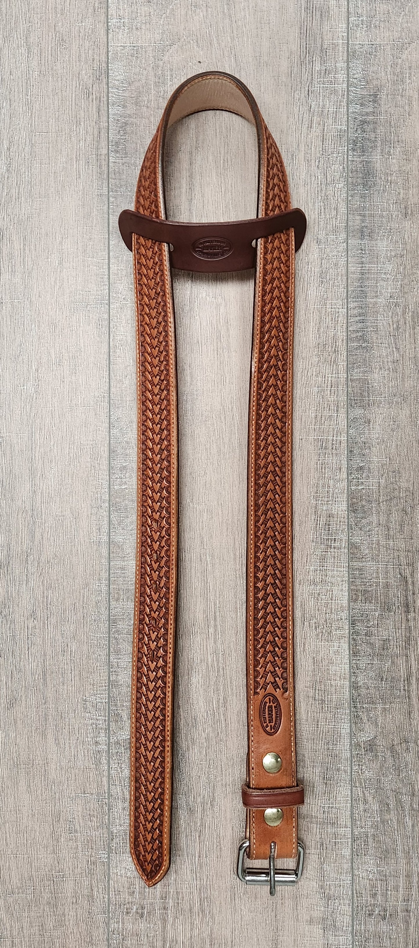 Geometric Tooled Belt with Medium Brown Finish - Size 41