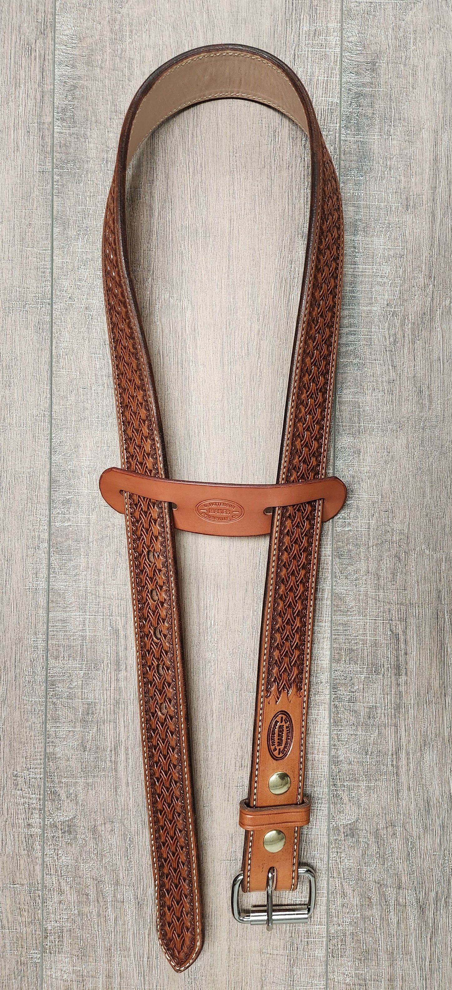 Geometric Tooled Belt with Medium Brown Finish - Size 38