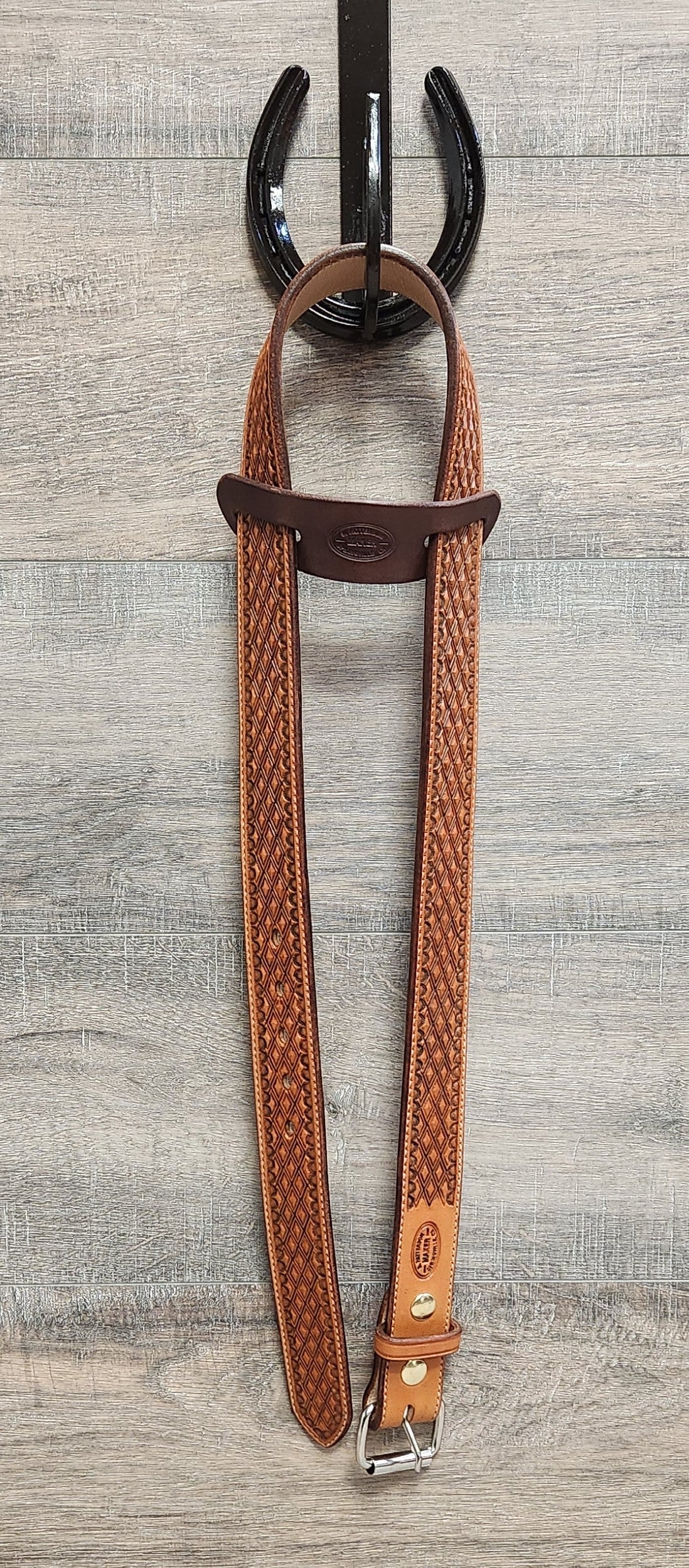 Geometric Tooled Belt with Medium Brown Finish - Size 39