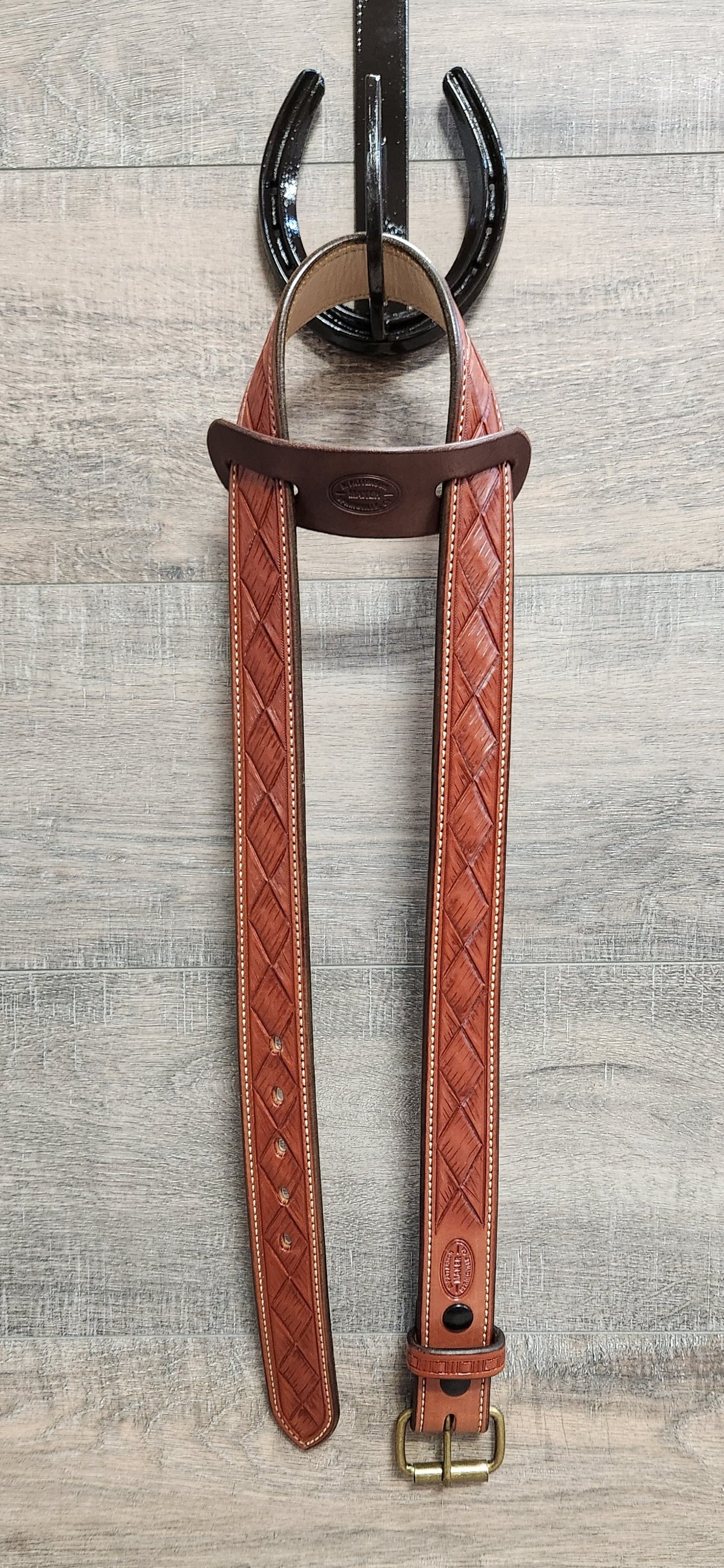 Basket Weave Tooled Belt with Chestnut Finish - Size 40