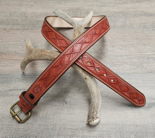 Basket Weave Tooled Belt with Chestnut Finish - Size 40