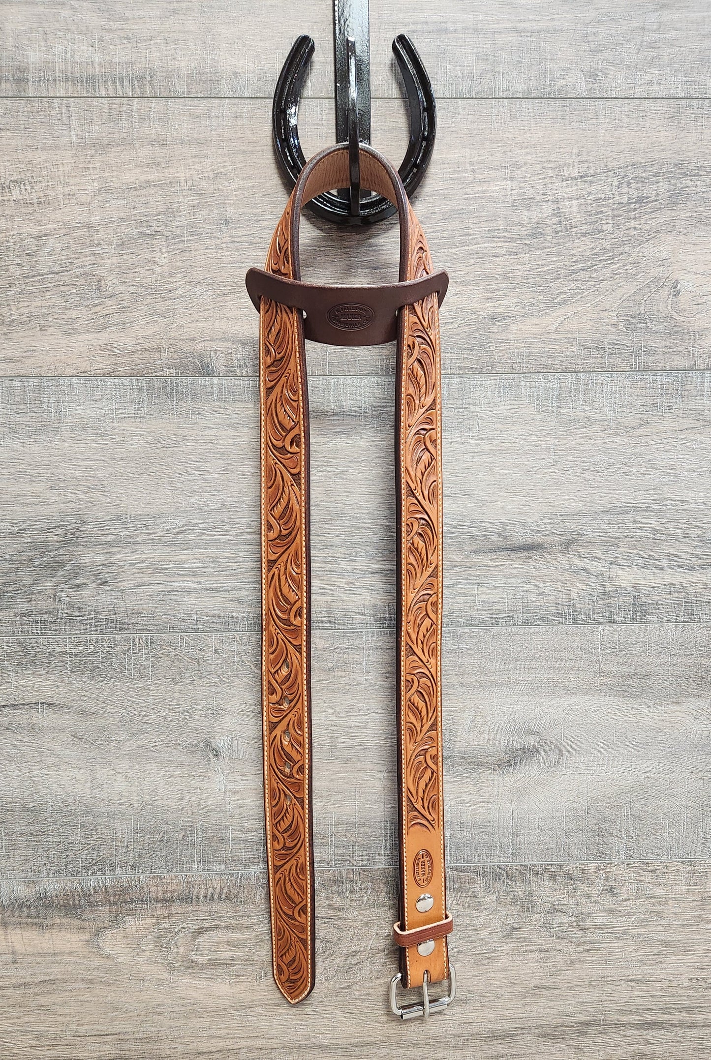 Floral Tooled Belt with Tan Finish - Size 35