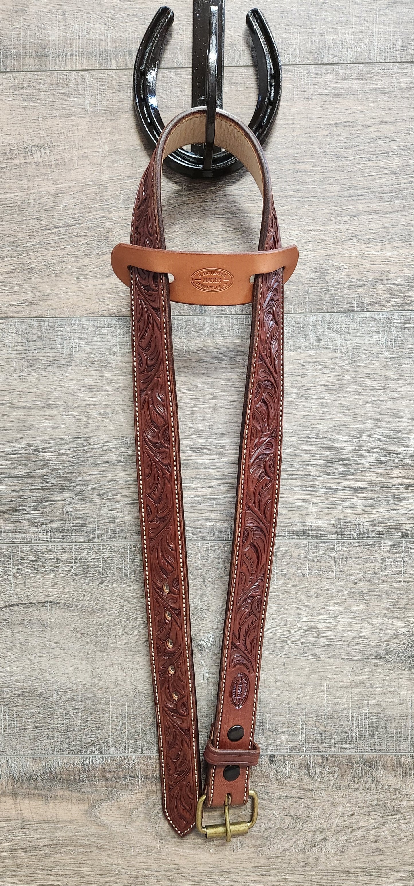 Floral Tooled Belt with Brown Finish - Size 40