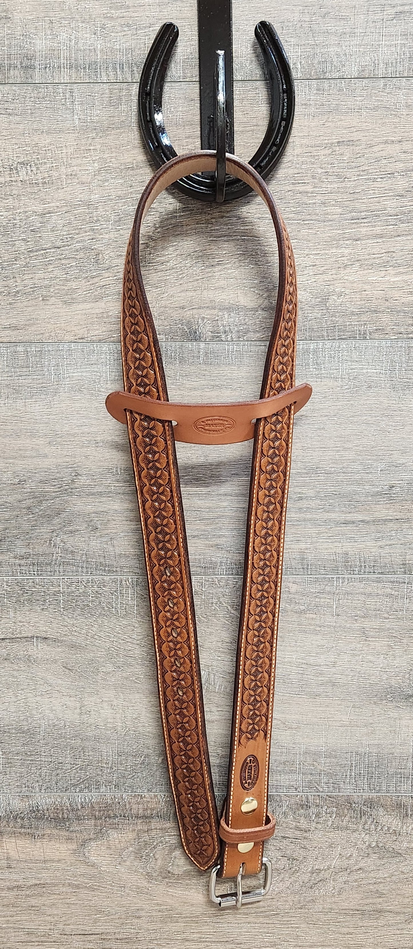 Geometric Tooled Belt with Medium Brown Finish - Size 40