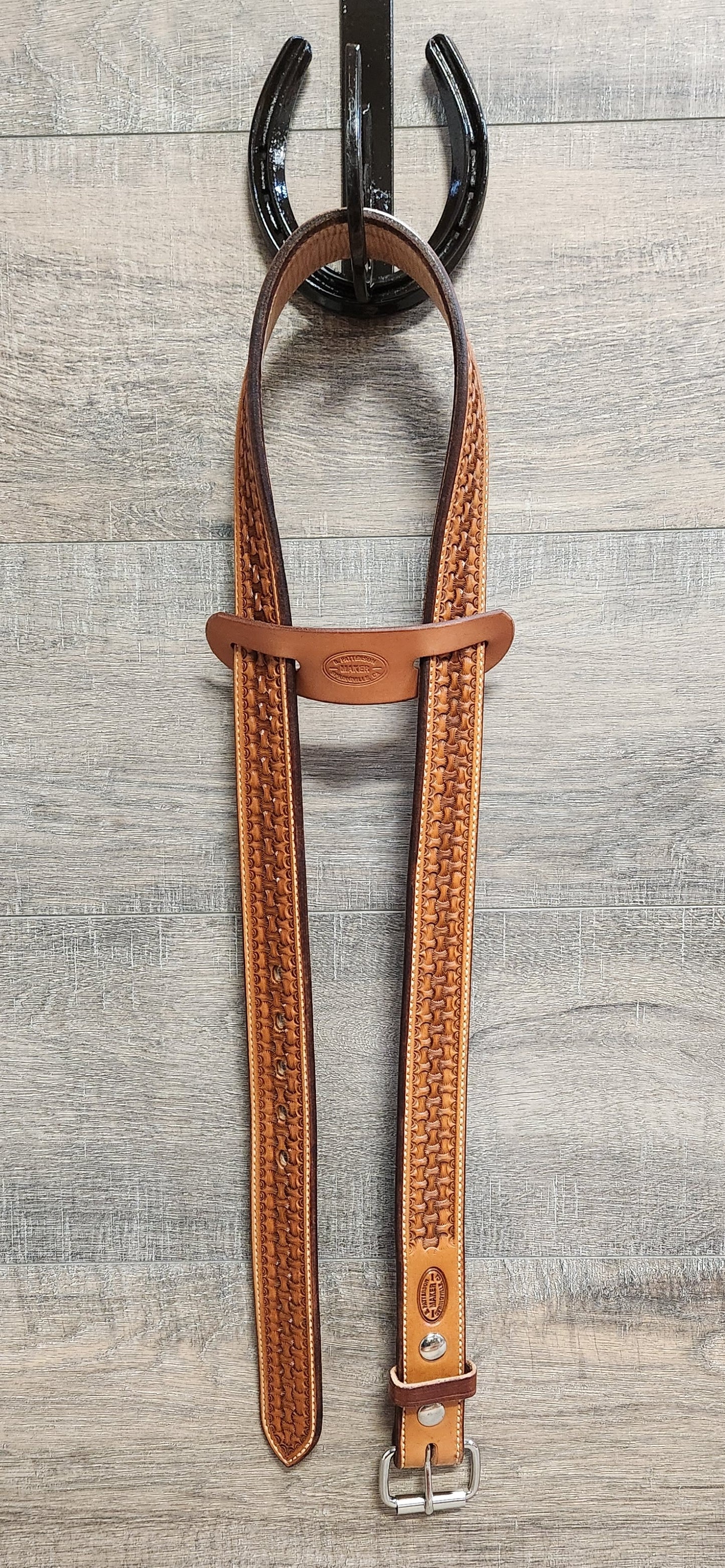 Axe Head Basket Weave Tooled Belt with Tan Finish - Size 43