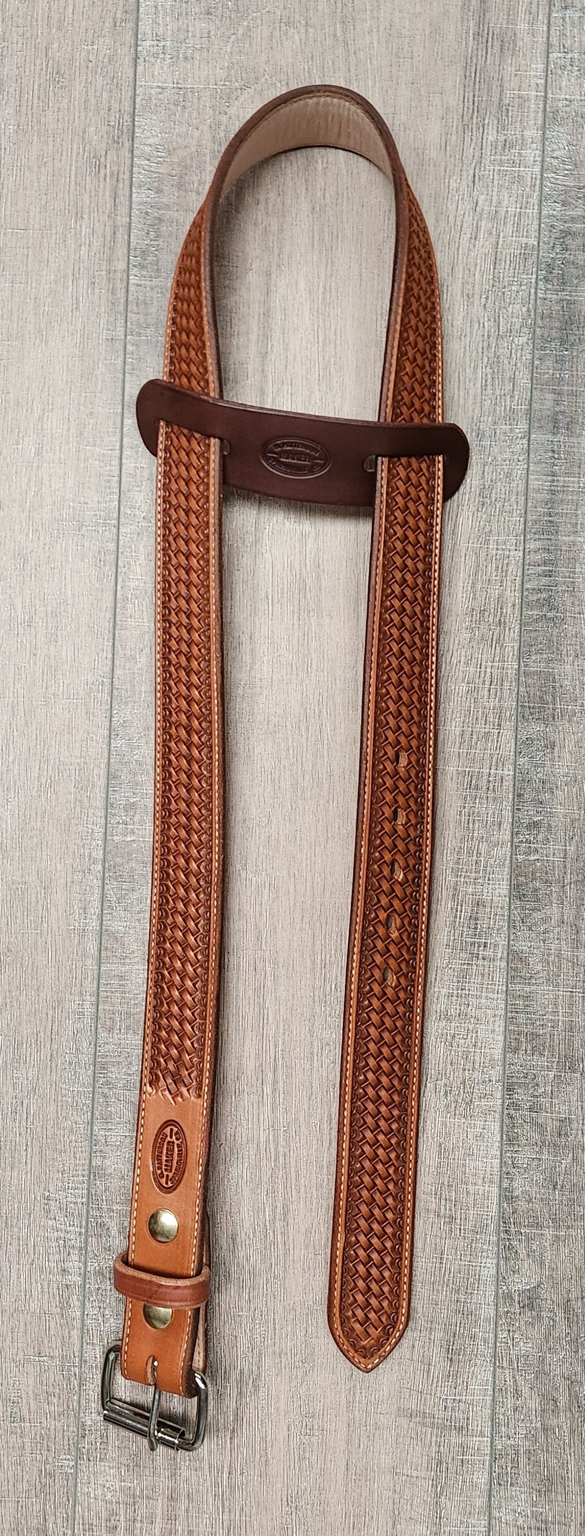 Basket Weave Tooled Belt with Tan Finish - Size 38